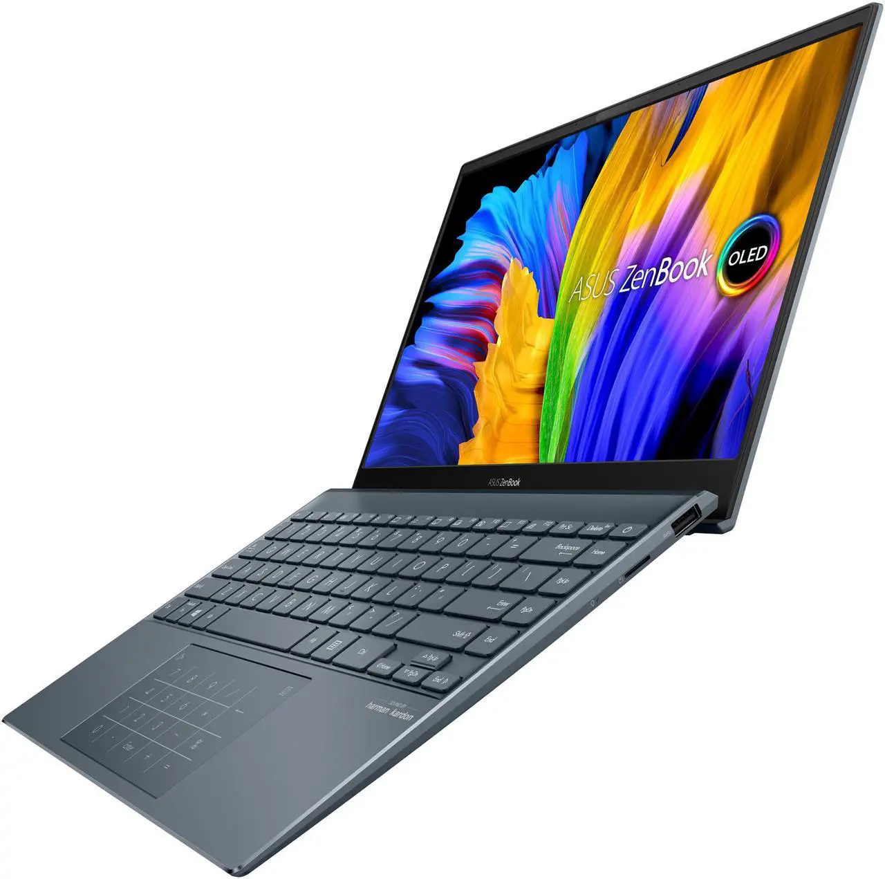 Alt view image 7 of 20 - ASUS ZenBook 13 Ultra-Slim Laptop, 13.3" OLED FHD NanoEdge Bezel Display, AMD Ryzen 7 5700U, 8GB LPDDR4X RAM, 512GB PCIe SSD, NumberPad, Wi-Fi 5, Windows 10 Home, Pine Grey, UM325UA-DS71