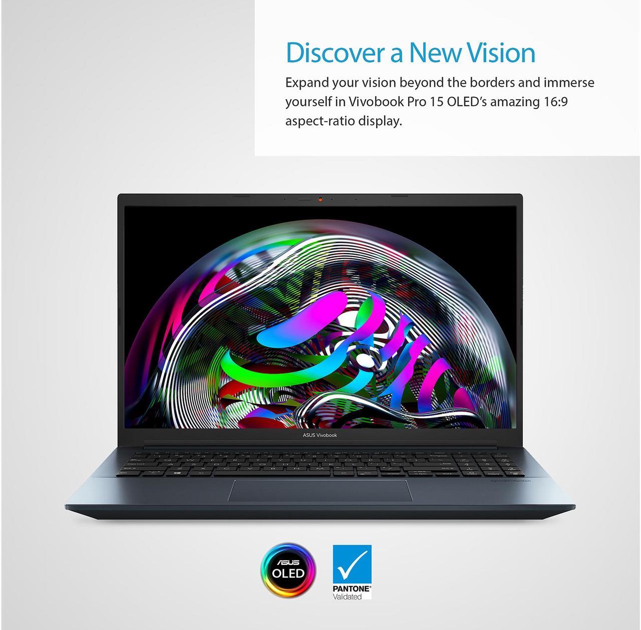 Alt view image 3 of 5 - ASUS VivoBook Pro 15 OLED Ultra Slim Laptop, 15.6" FHD OLED Display, AMD Ryzen 7 5800H CPU, NVIDIA GeForce RTX 3050, 16GB RAM, 512GB SSD, Windows 10 Home, Quiet Blue, M3500QC-DB71