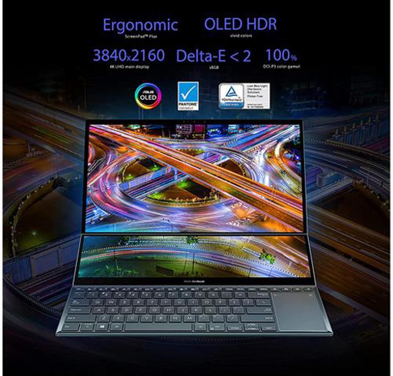 Alt view image 4 of 12 - ASUS ZenBook Pro Duo 15 OLED UX582 Laptop, 15.6" OLED FHD Touch Display, Intel Core i9-11900H, 32GB RAM, 1TB SSD, GeForce RTX 3060, ScreenPad Plus, Windows 11 Pro, Celestial Blue, UX582HM-XH96T