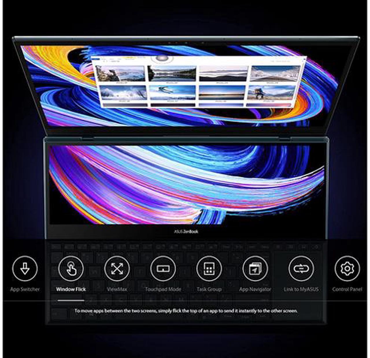 Alt view image 11 of 12 - ASUS ZenBook Pro Duo 15 OLED UX582 Laptop, 15.6" OLED FHD Touch Display, Intel Core i9-11900H, 32GB RAM, 1TB SSD, GeForce RTX 3060, ScreenPad Plus, Windows 11 Pro, Celestial Blue, UX582HM-XH96T
