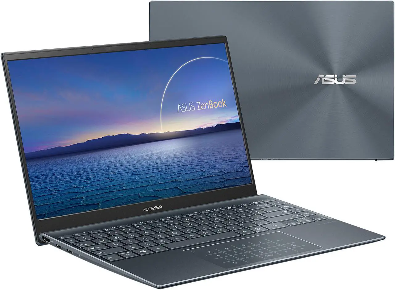 Main image of ASUS ZenBook 14 Ultra-Slim Laptop 14" FHD Display, AMD Ryzen 7 5800H CPU, AMD Radeon Graphics, 16GB RAM, 1TB PCIe SSD, NumberPad, Windows 11 Pro, Pine Grey, UM425QA-EH74