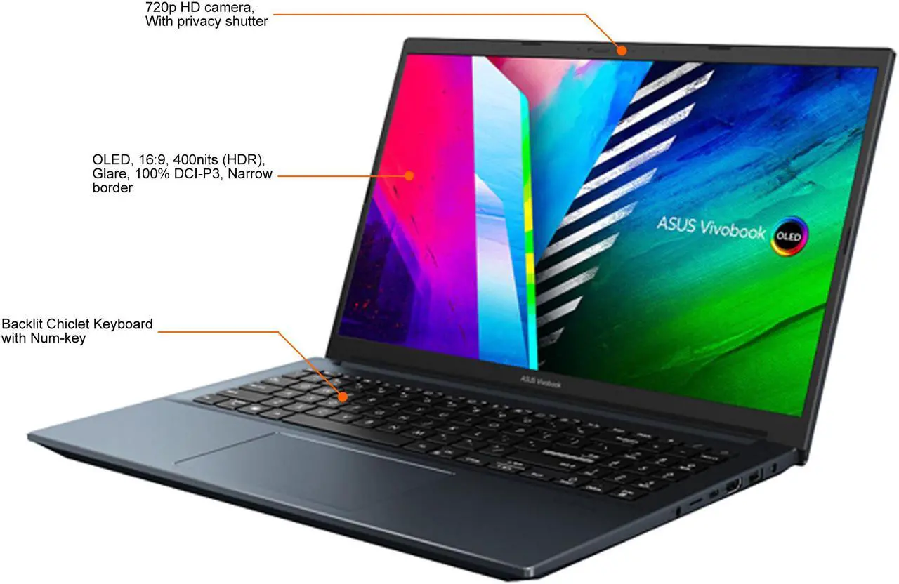 Alt view image 4 of 20 - ASUS VivoBook Pro 15 OLED Slim Laptop, 15.6" FHD OLED Display, Intel Core i5-11300H CPU, NVIDIA GeForce GTX 1650 Max-Q, 8GB RAM, 512GB SSD, Windows 11 Home, Quiet Blue, K3500PH-DB51