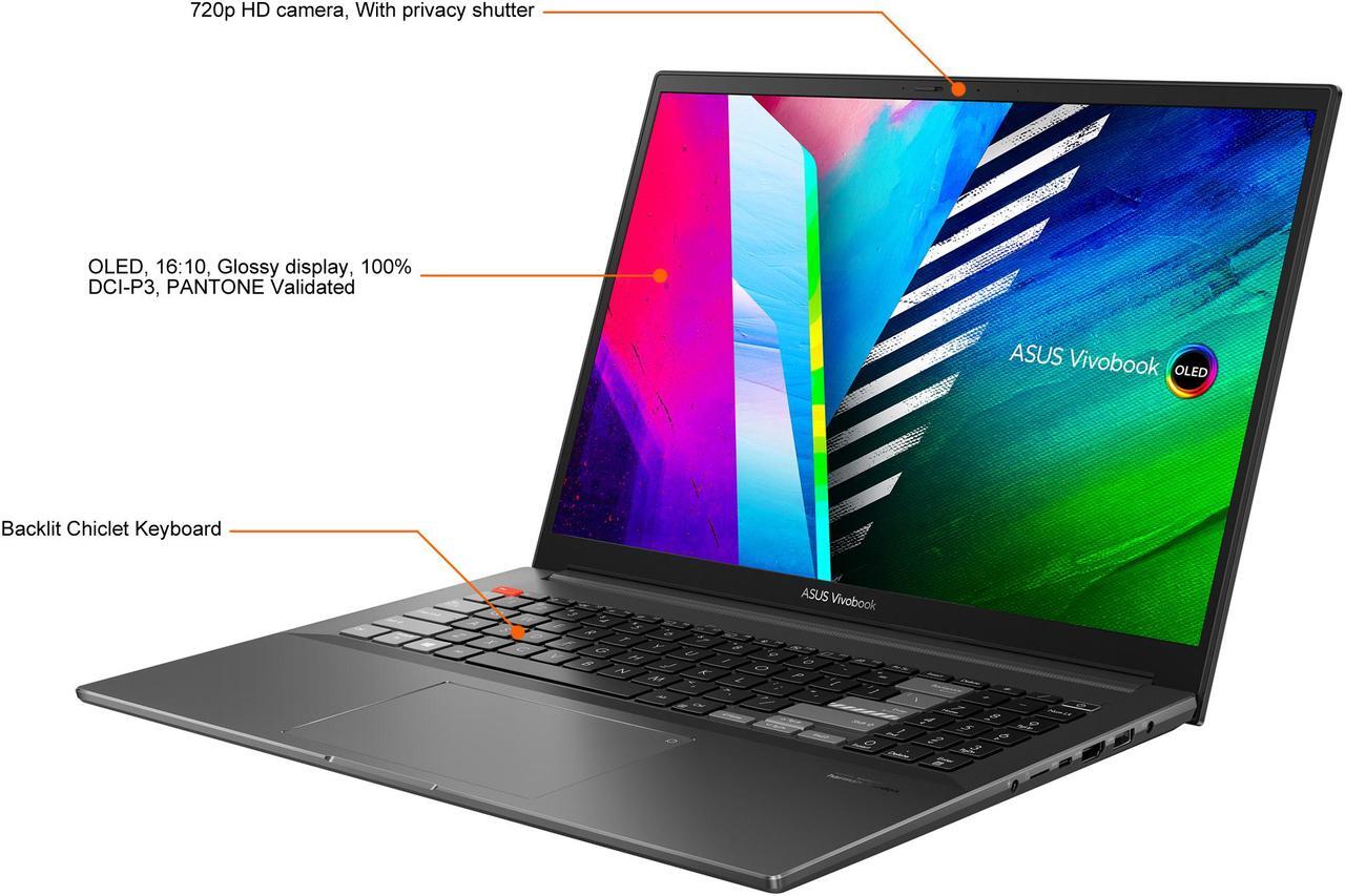 Alt view image 5 of 15 - ASUS VivoBook Pro 16X OLED Slim Laptop, 16" WQUXGA 16:10 Display, AMD Ryzen 7 5800H CPU, NVIDIA GeForce RTX 3050 Ti, 16GB RAM, 1TB SSD, Windows 11 Home, 0°Black, M7600QE-DB74