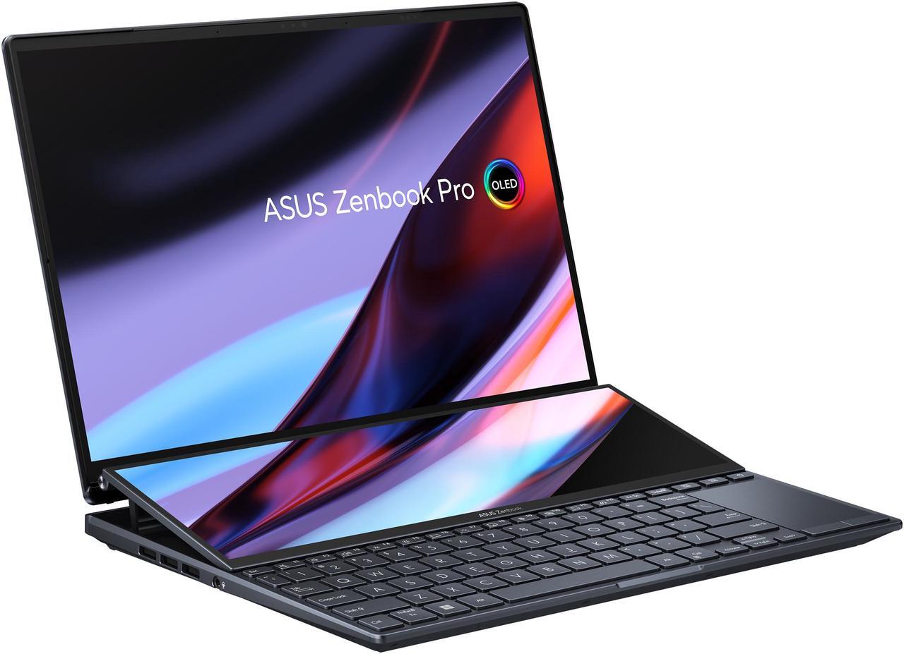 Alt view image 2 of 13 - ASUS Zenbook Pro 14 Duo OLED 14.5" 2.8K OLED Touch, 120Hz Refresh Rate, ScreenPad Plus, Intel i9-12900H CPU, RTX 3050 Ti, 32GB RAM, 2TB SSD, Windows 11 Home, Tech Black, UX8402ZE-IB99T