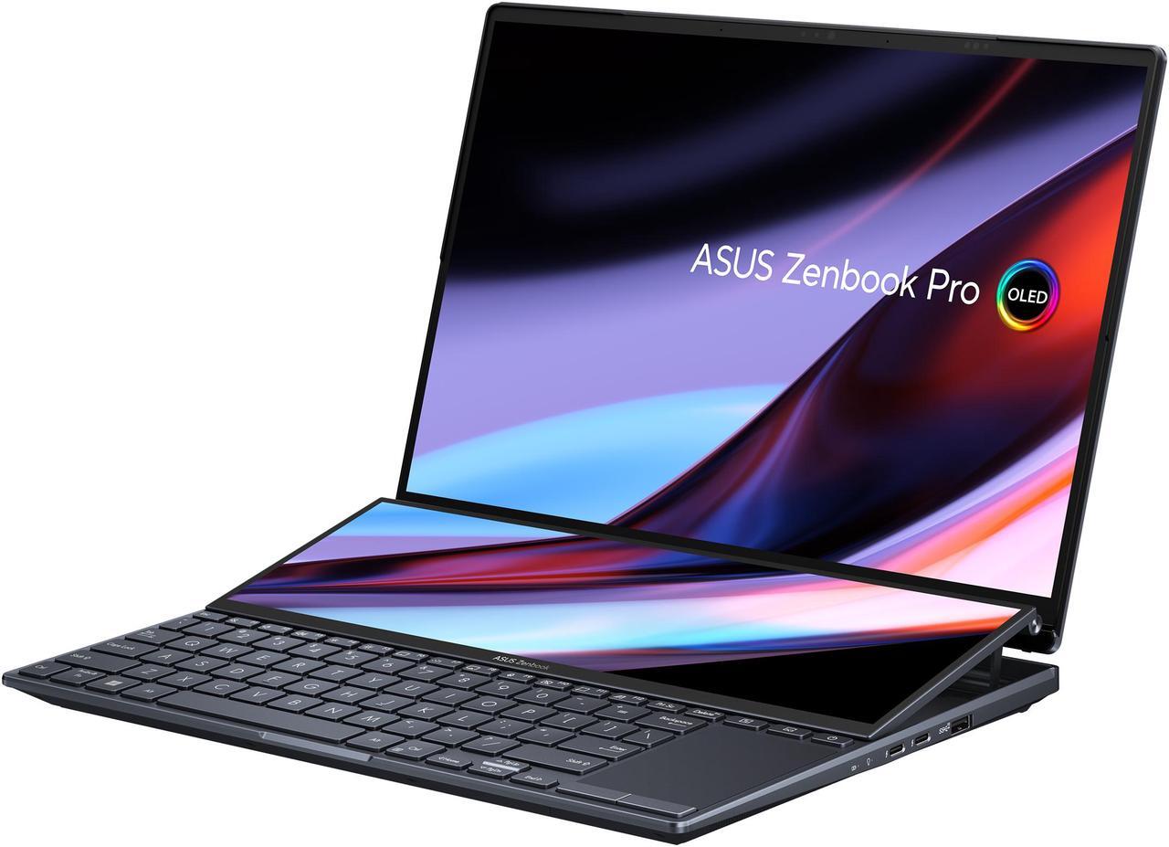 Alt view image 3 of 13 - ASUS Zenbook Pro 14 Duo OLED 14.5" 2.8K OLED Touch, 120Hz Refresh Rate, ScreenPad Plus, Intel i9-12900H CPU, RTX 3050 Ti, 32GB RAM, 2TB SSD, Windows 11 Home, Tech Black, UX8402ZE-IB99T