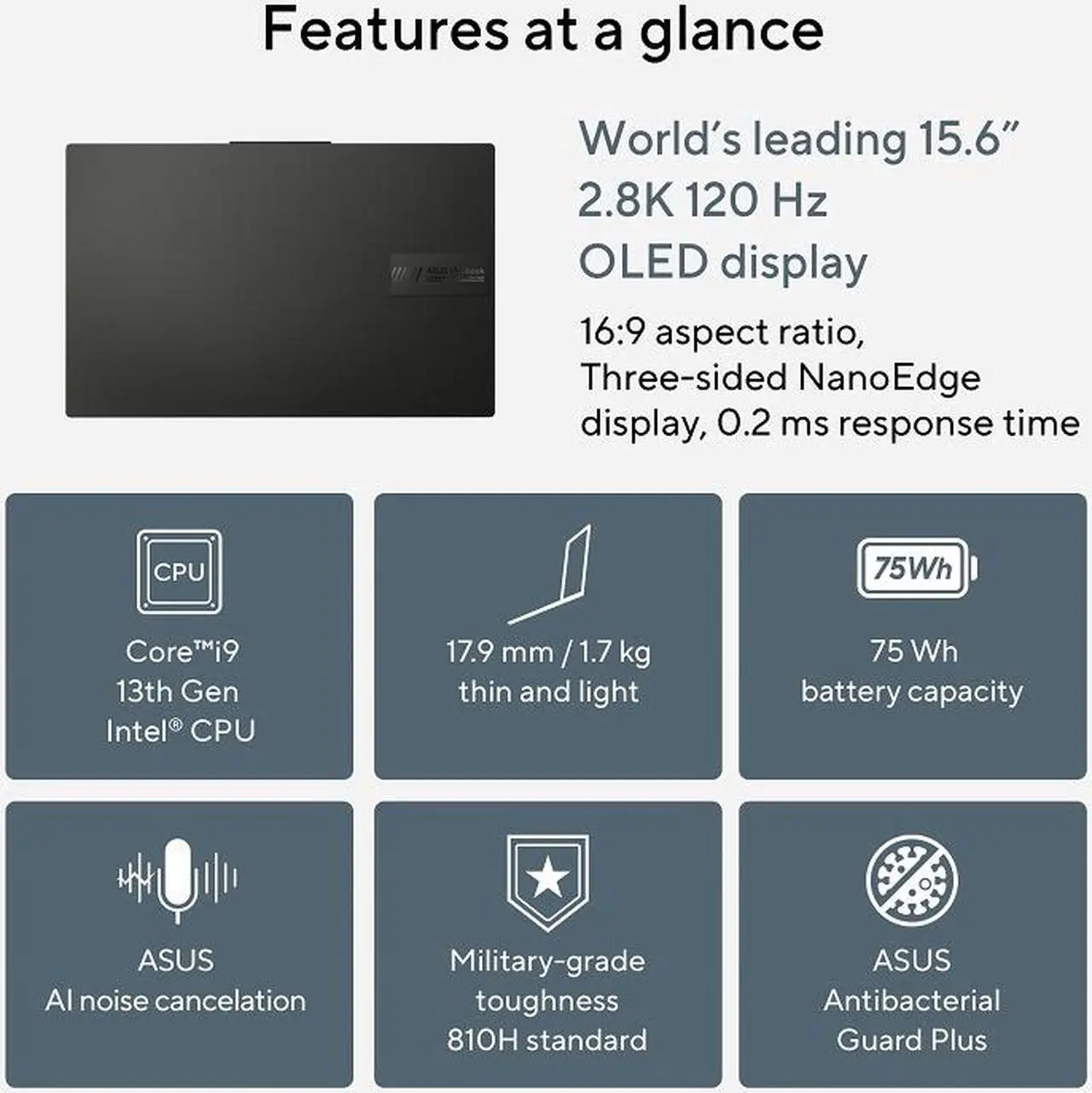 Alt view image 15 of 14 - ASUS VivoBook S 15 OLED Laptop, 15.6” 2.8K 120Hz Display, Intel Evo Platform, Intel Core i9-13900H CPU, 16GB RAM, 1TB SSD, Windows 11 Home, Midnight Black, K5504VA-ES96