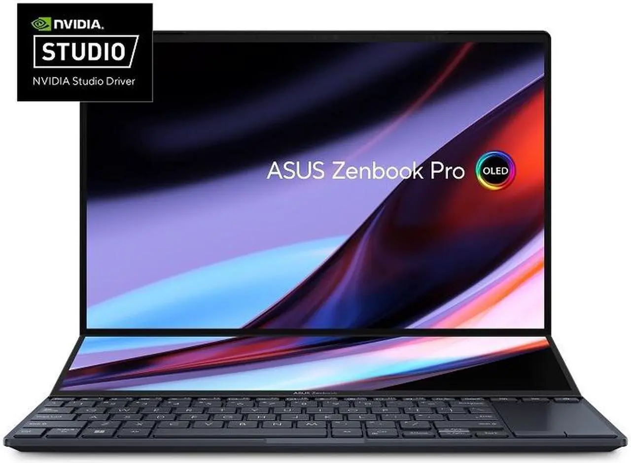 ASUS Zenbook Pro 14 Duo 14.5" 16:10 Touch Display, 120Hz Refresh Rate, ScreenPad Plus, Intel i9-13900H CPU, NVIDIA GeForce RTX 4060, 32GB RAM, 1TB SSD, Windows 11 Home, Tech Black, UX8402VV-PS96T