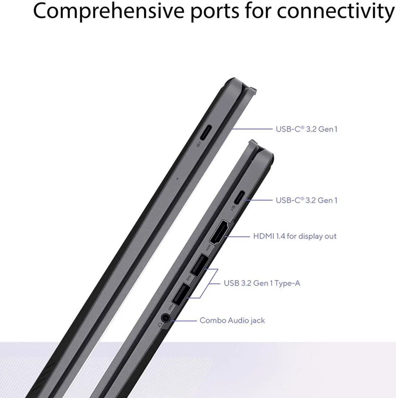 Alt view image 9 of 8 - ASUS Chromebook Plus CX34 laptop with Google AI, 14" Display (1920x1080), Intel Core i5-1235U Processor, 16GB RAM, 256GB UFS Storage, ChromeOS, Rocky Gray, CX3402CBA-DH566-GR