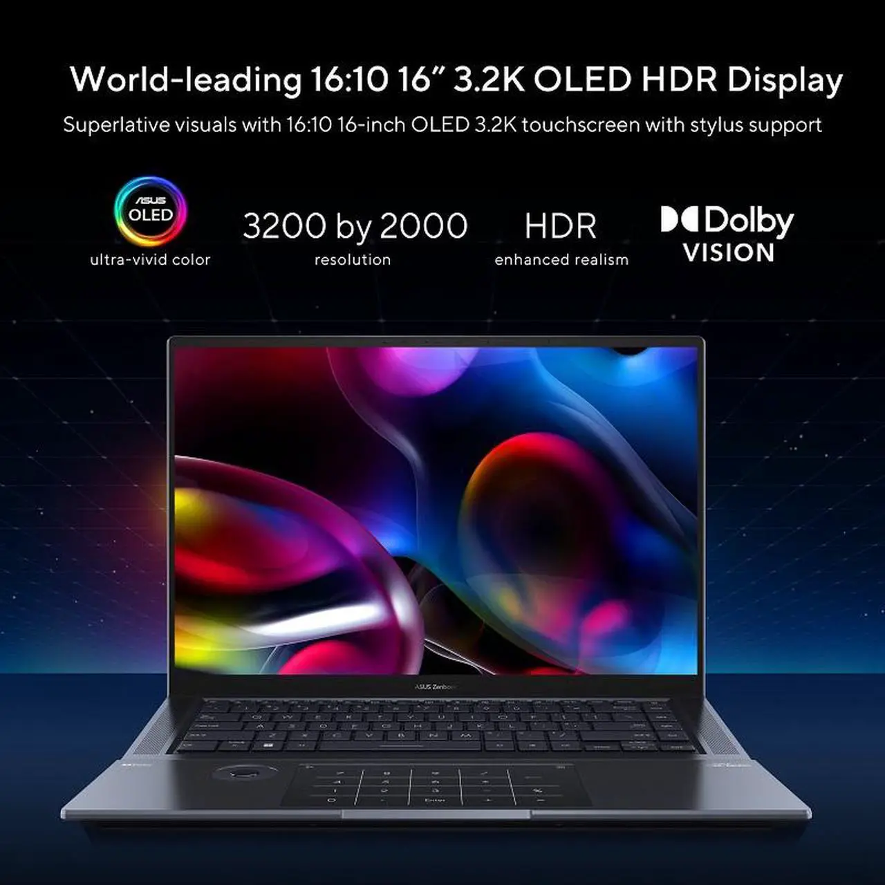 Alt view image 11 of 18 - ASUS Zenbook Pro 16X OLED 16” 4K OLED 16:10 Touch Display, Intel i9-13900H CPU, GeForce RTX 4070 Graphics, 32GB RAM, 1TB SSD, Windows 11 Home, Tech Black, UX7602VI-DH99T