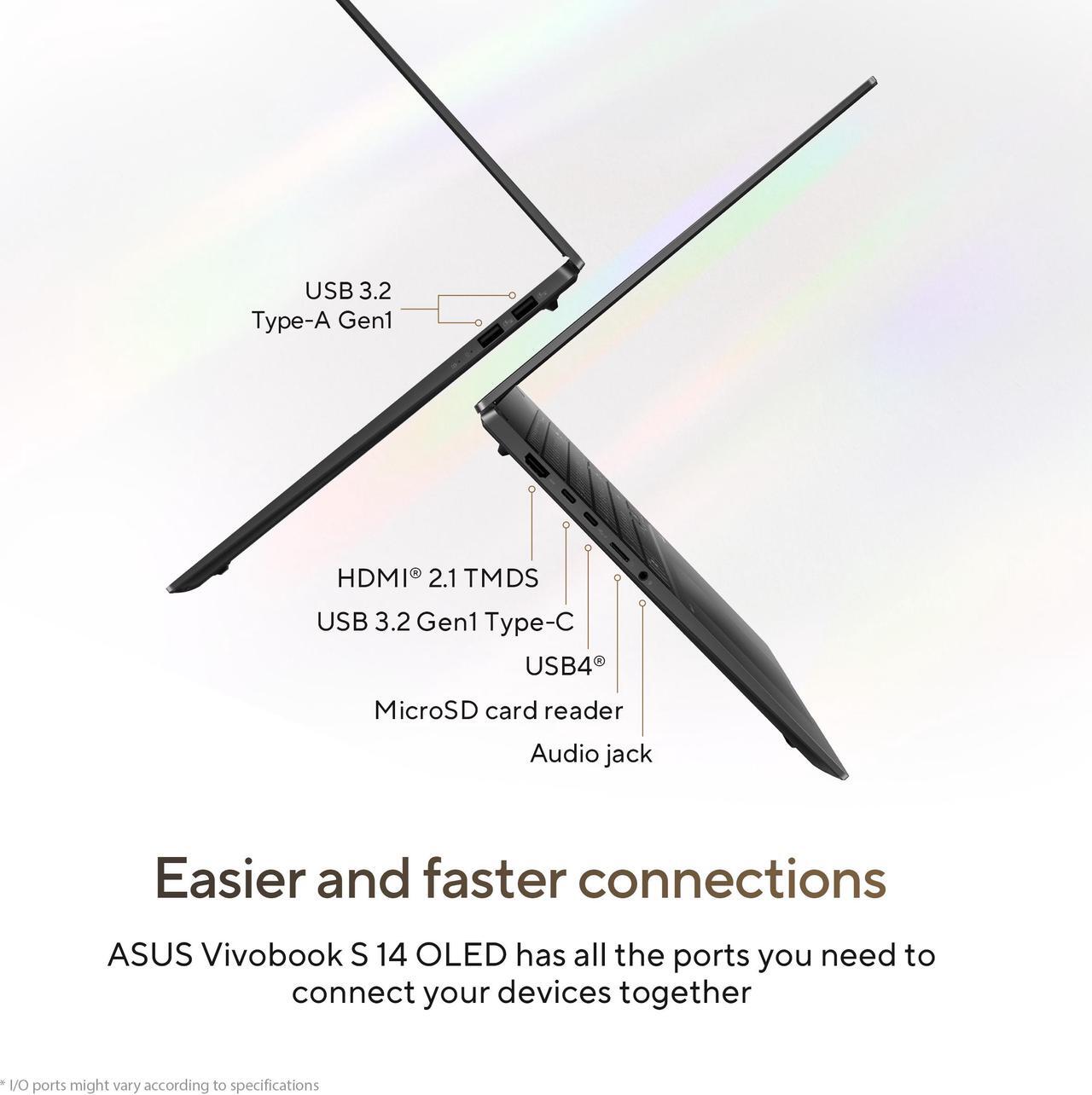 Alt view image 13 of 16 - ASUS Vivobook S 14" Copilot+ PC Laptop AMD Ryzen AI 9 365  24 GB LPDDR5X Memory 512 GB PCIe SSD AMD Radeon 880M Windows 11 Home 64-bit M5406WA-DS76