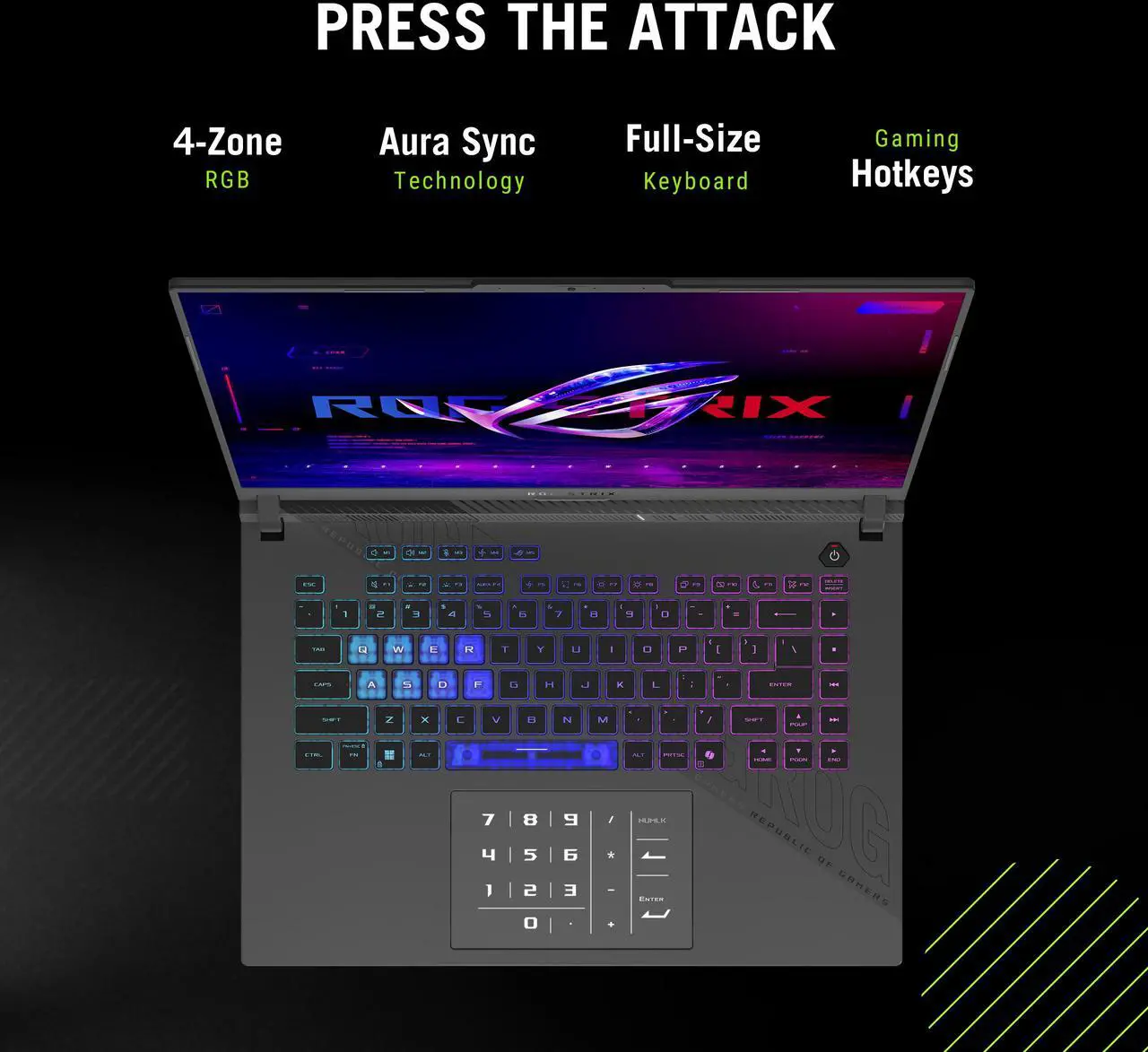 Alt view image 9 of 13 - ASUS ROG Strix G16 - 16" GeForce RTX 5070 Laptop GPU - AMD Ryzen 9 9955HX  - 32GB Memory - 1 TB PCIe SSD - Windows 11 Home - Gaming Laptop - 240 Hz (G614FP-DS96 )