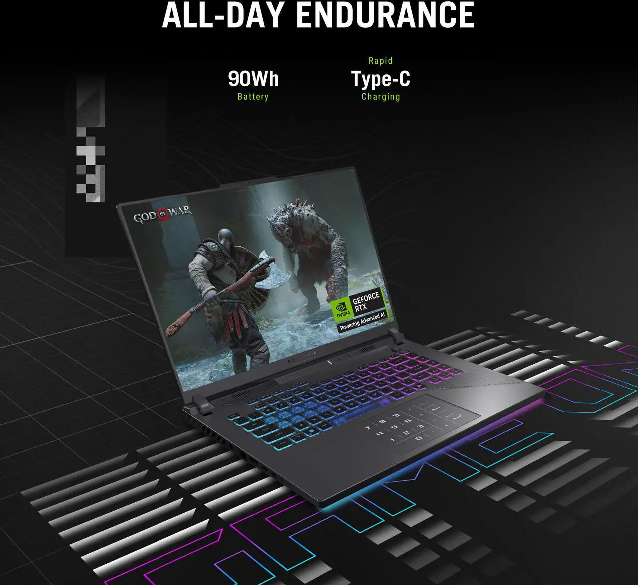 Alt view image 10 of 13 - ASUS ROG Strix G16 - 16" GeForce RTX 5070 Laptop GPU - AMD Ryzen 9 9955HX  - 32GB Memory - 1 TB PCIe SSD - Windows 11 Home - Gaming Laptop - 240 Hz (G614FP-DS96 )