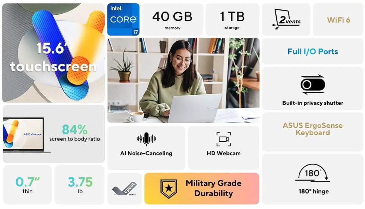Alt view image 3 of 15 - ASUS VivoBook 15.6" Touchscreen Laptop i7-1355U 40GB RAM 1 TB PCIe SSD Windows 11 Home F1504VA-SB76T