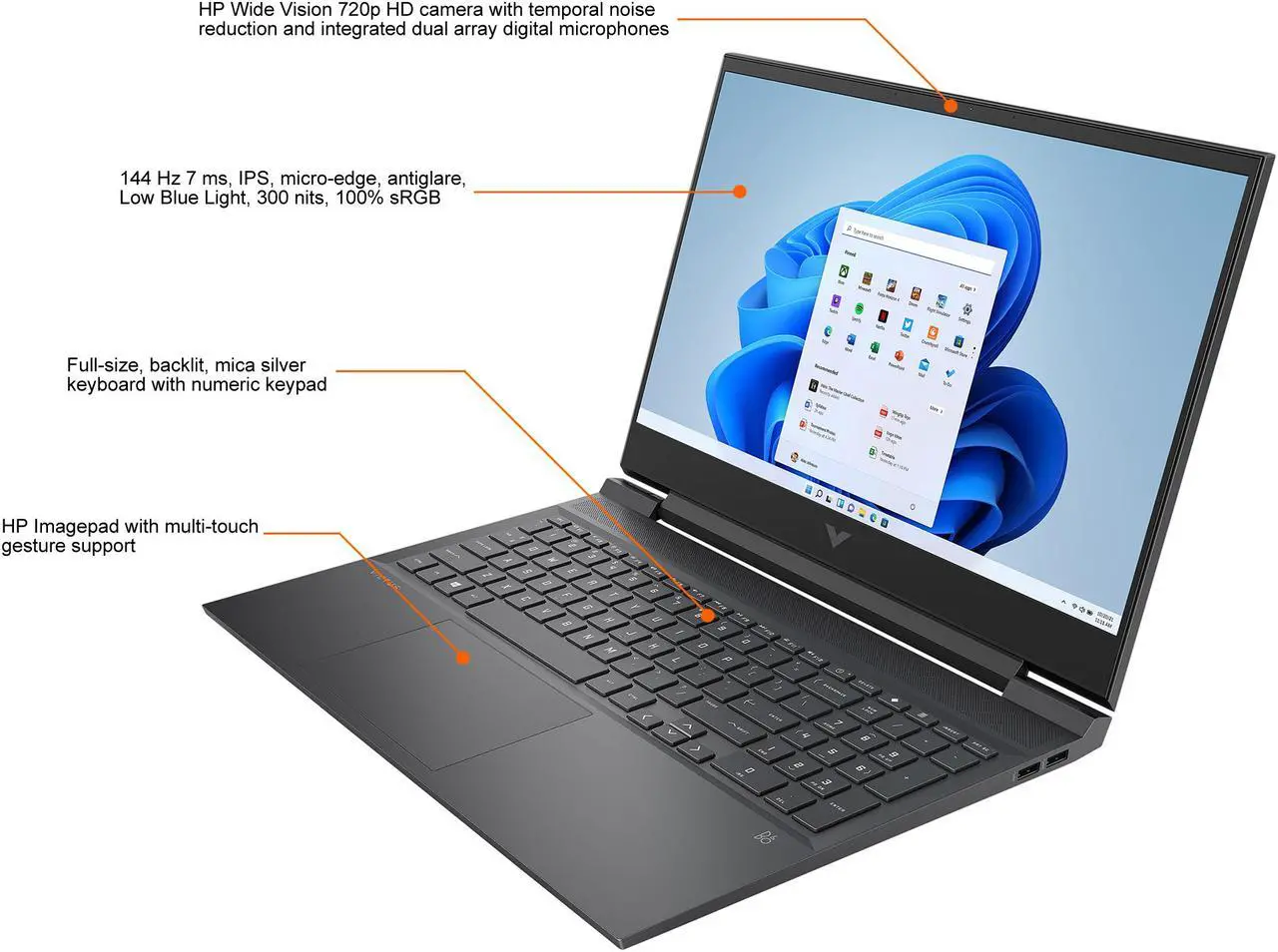 Alt view image 4 of 10 - HP Victus - 16.1" GeForce RTX 3060 Laptop GPU - Intel Core i7-12700H  - 16GB Memory - 512 GB PCIe SSD - Windows 11 Home 64-bit - Gaming Laptop - 144 Hz IPS (16-d1010nr )