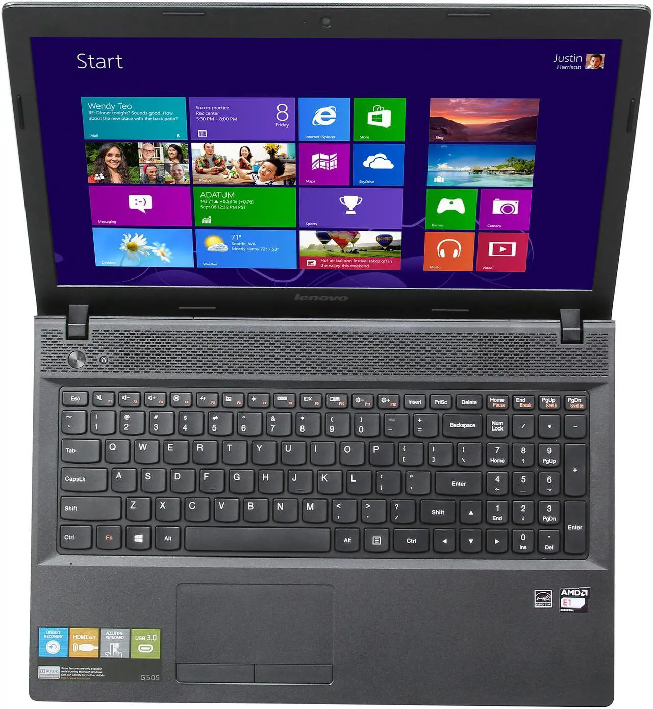 Alt view image 6 of 8 - Lenovo Laptop AMD E1-2100 4GB Memory 320GB HDD AMD Radeon HD 8210 15.6" Windows 8 G505 (59371430)