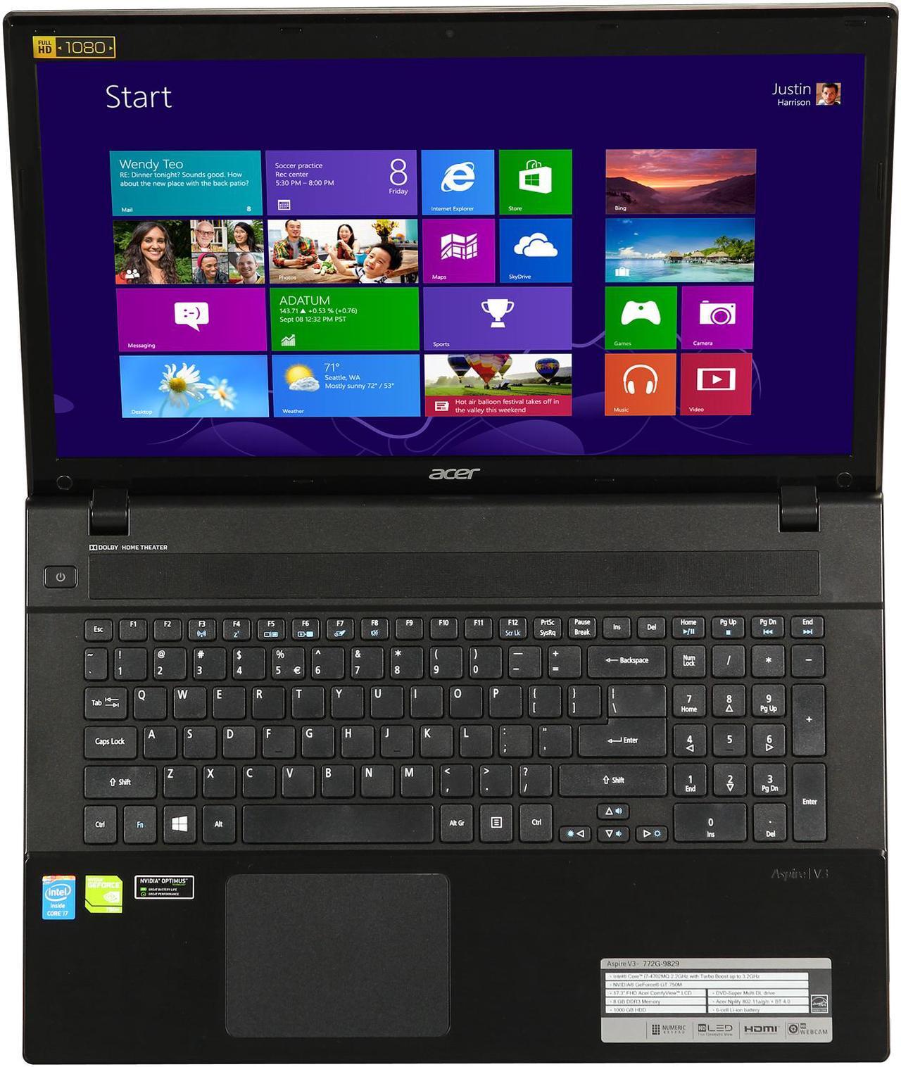 Alt view image 6 of 8 - Acer Aspire - 17.3" NVIDIA GeForce GT 750M - Intel Core i7-4702MQ - 8GB Memory - - Windows 8 - Gaming Laptop - (V3-772G-9829 )