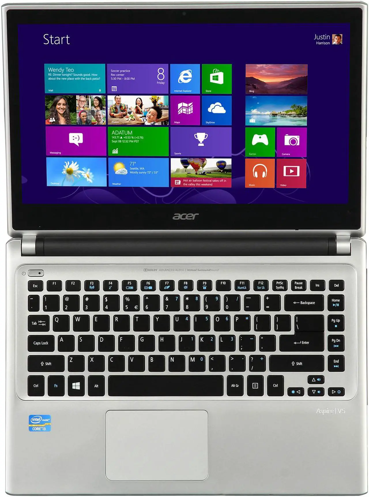 Alt view image 6 of 8 - Acer Laptop Aspire Intel Core i3-3227U 4GB Memory 500GB HDD Intel HD Graphics 4000 14.0" Touch Screen Windows 8 64-bit V5-471P-6605