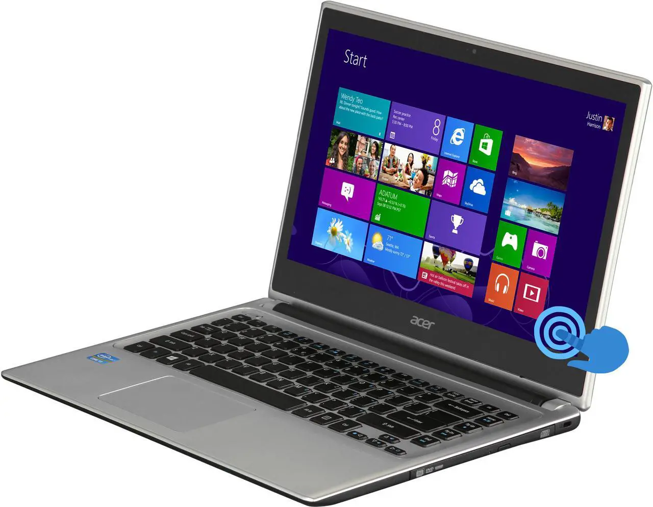 Main image of Acer Laptop Aspire Intel Core i3-3227U 4GB Memory 500GB HDD Intel HD Graphics 4000 14.0" Touch Screen Windows 8 64-bit V5-471P-6605