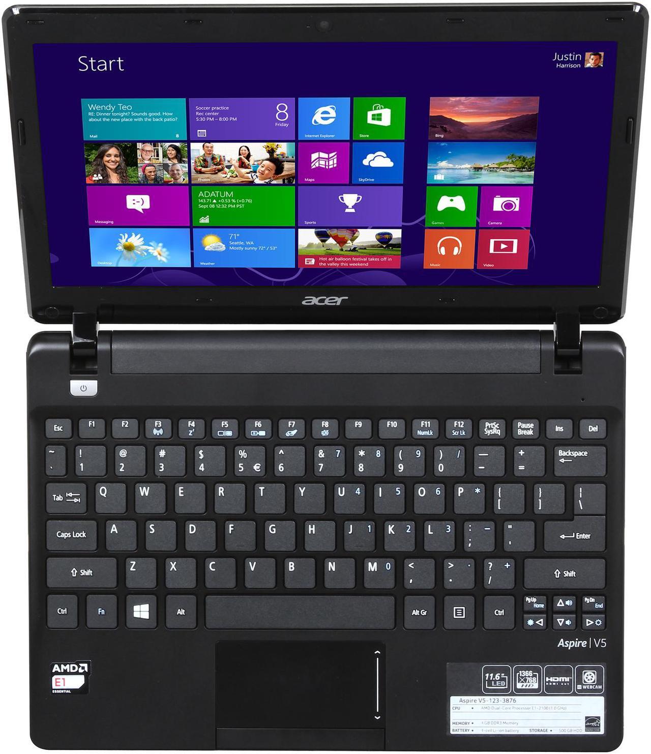 Alt view image 6 of 8 - Acer Laptop Aspire AMD E1-2100 4GB Memory 500GB HDD AMD Radeon HD 8210 11.6" Windows 8 V5-123-3876