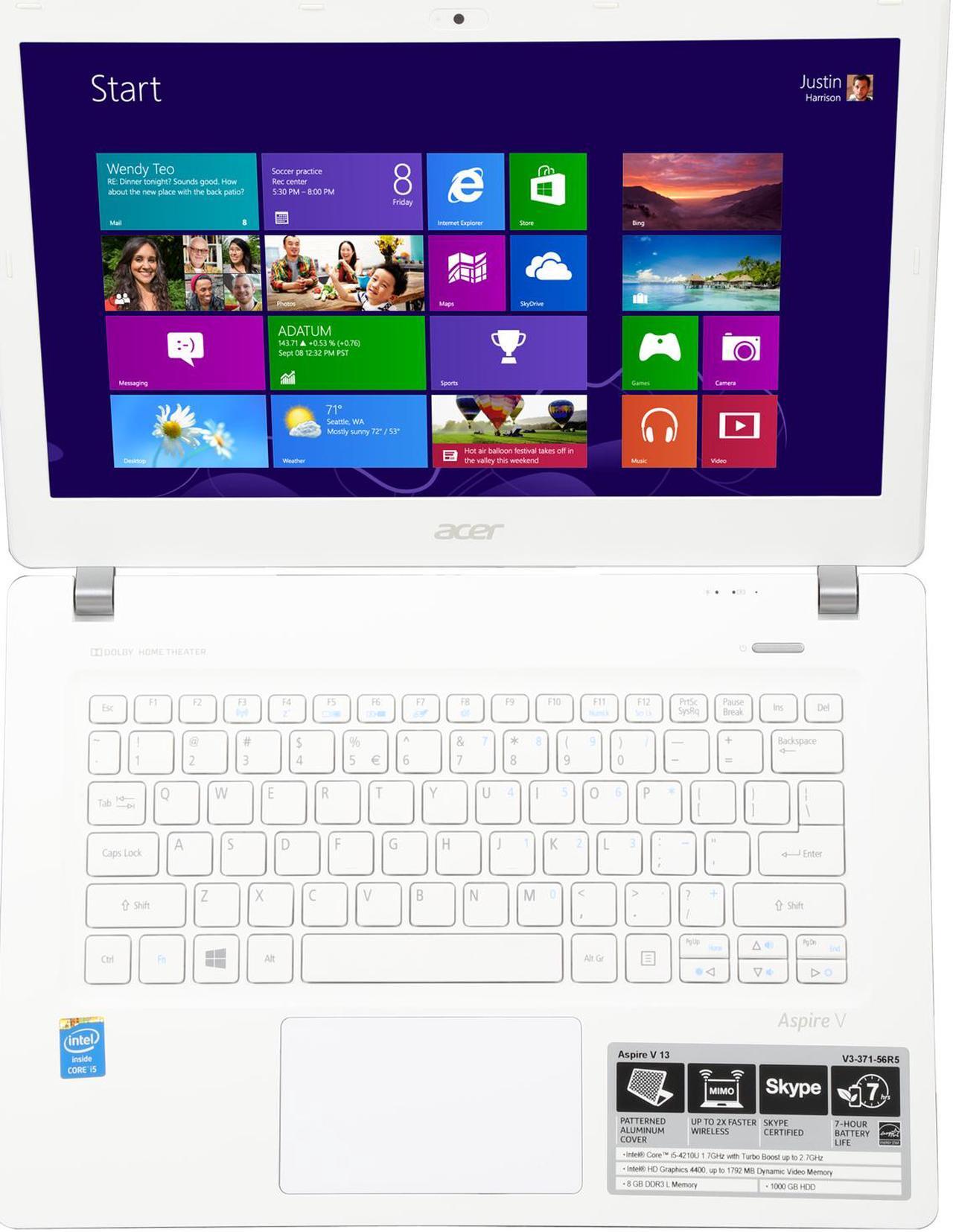 Alt view image 6 of 8 - Acer Laptop Aspire Intel Core i5-4210U 8GB Memory 1TB HDD Intel HD Graphics 4400 13.3" Windows 8.1 V3-371-56R5