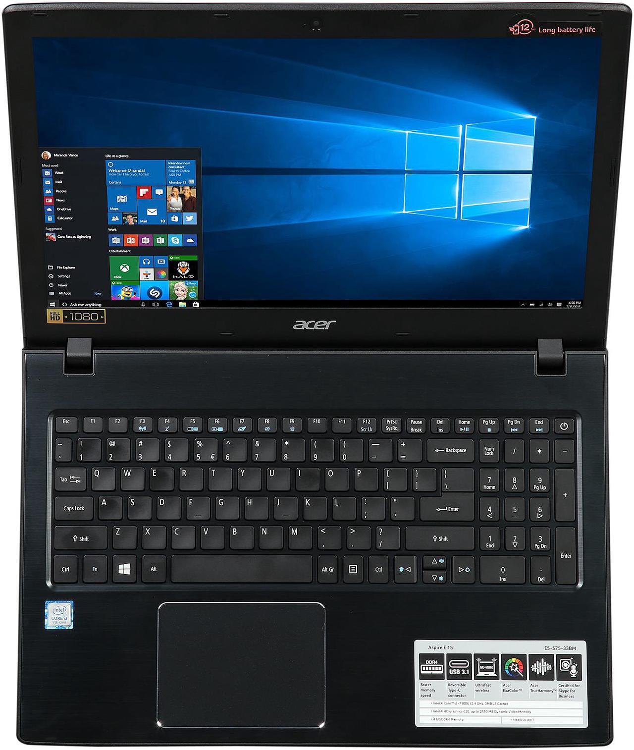 Alt view image 7 of 8 - Acer Laptop Aspire E5-575-33BM Intel Core i3 7th Gen 7100U (2.40 GHz) 4 GB DDR4 Memory 1 TB HDD Intel HD Graphics 620 15.6" Windows 10 Home 64-Bit Grade A