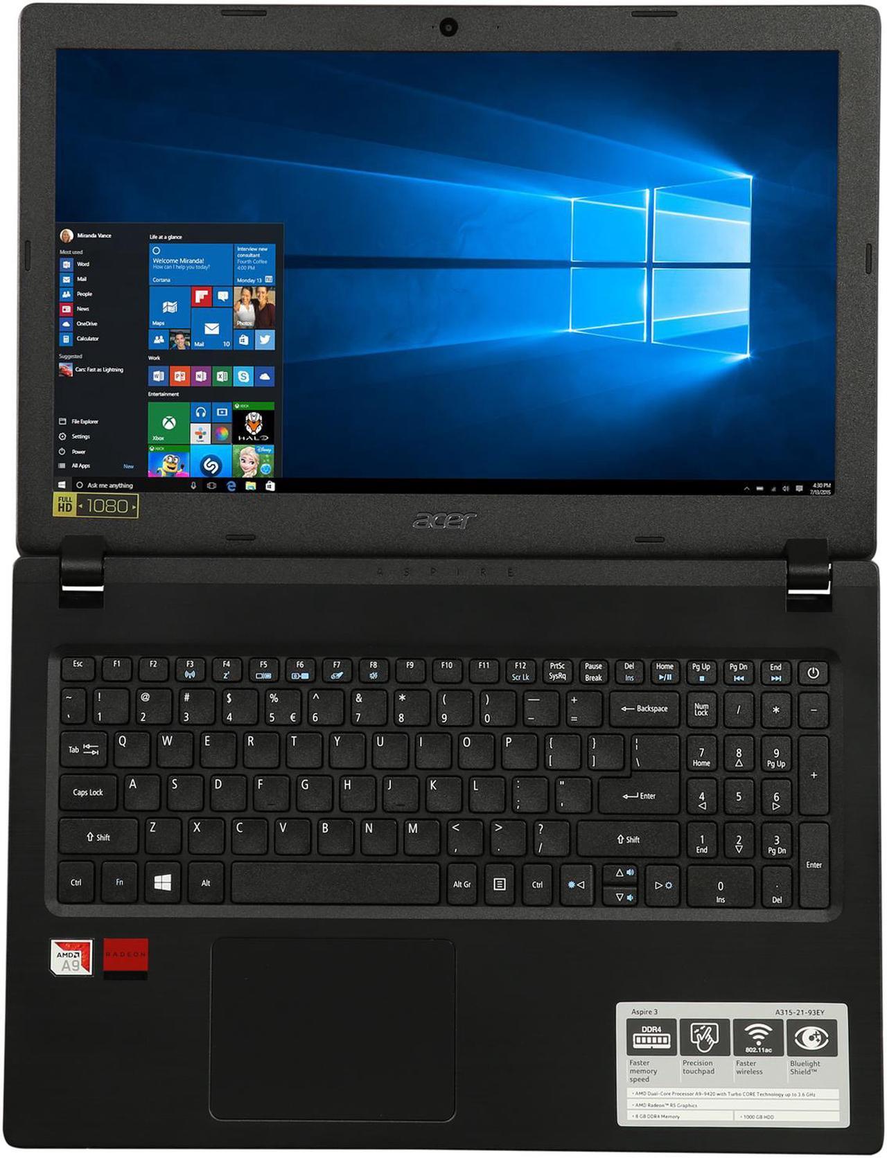 Alt view image 7 of 8 - Acer Grade A Laptop Aspire 3 AMD A9-9420 8GB Memory 1TB HDD AMD Radeon R5 Series 15.6" Non-Touch Screen Windows 10 Home 64-Bit A315-21-93EY