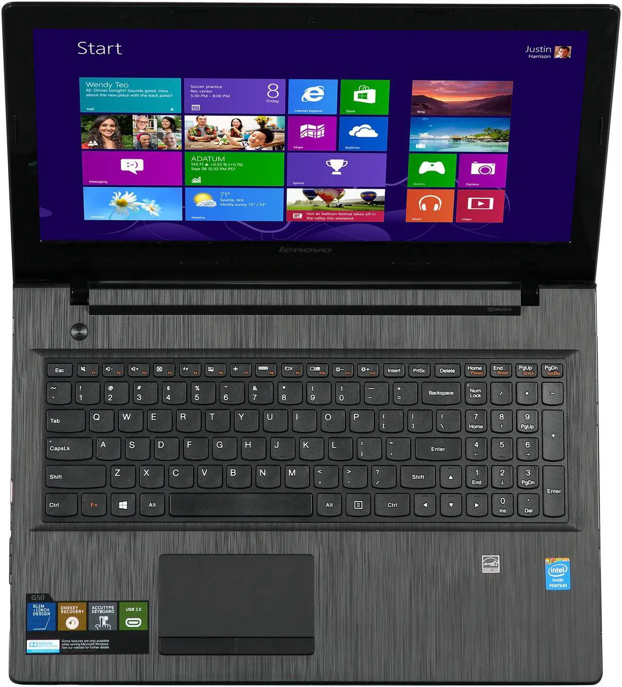 Alt view image 6 of 8 - Lenovo Laptop Intel Pentium N3530 4GB Memory 500GB HDD Intel HD Graphics 15.6" Non-Touch Screen Windows 8.1 G50 (80G0000VUS)