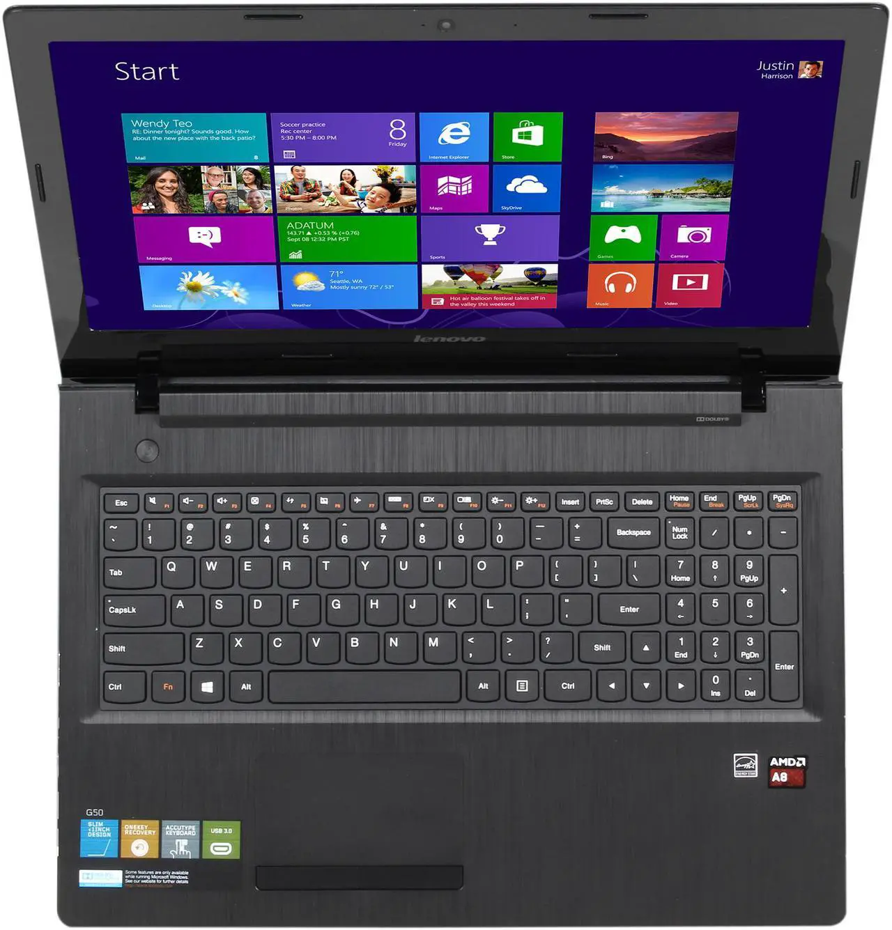 Alt view image 6 of 8 - Lenovo Laptop AMD A8-6410 6GB Memory 1TB HDD AMD Radeon R5 Series 15.6" Non-Touch Screen Windows 8.1 G50-45 (80E3005NUS)