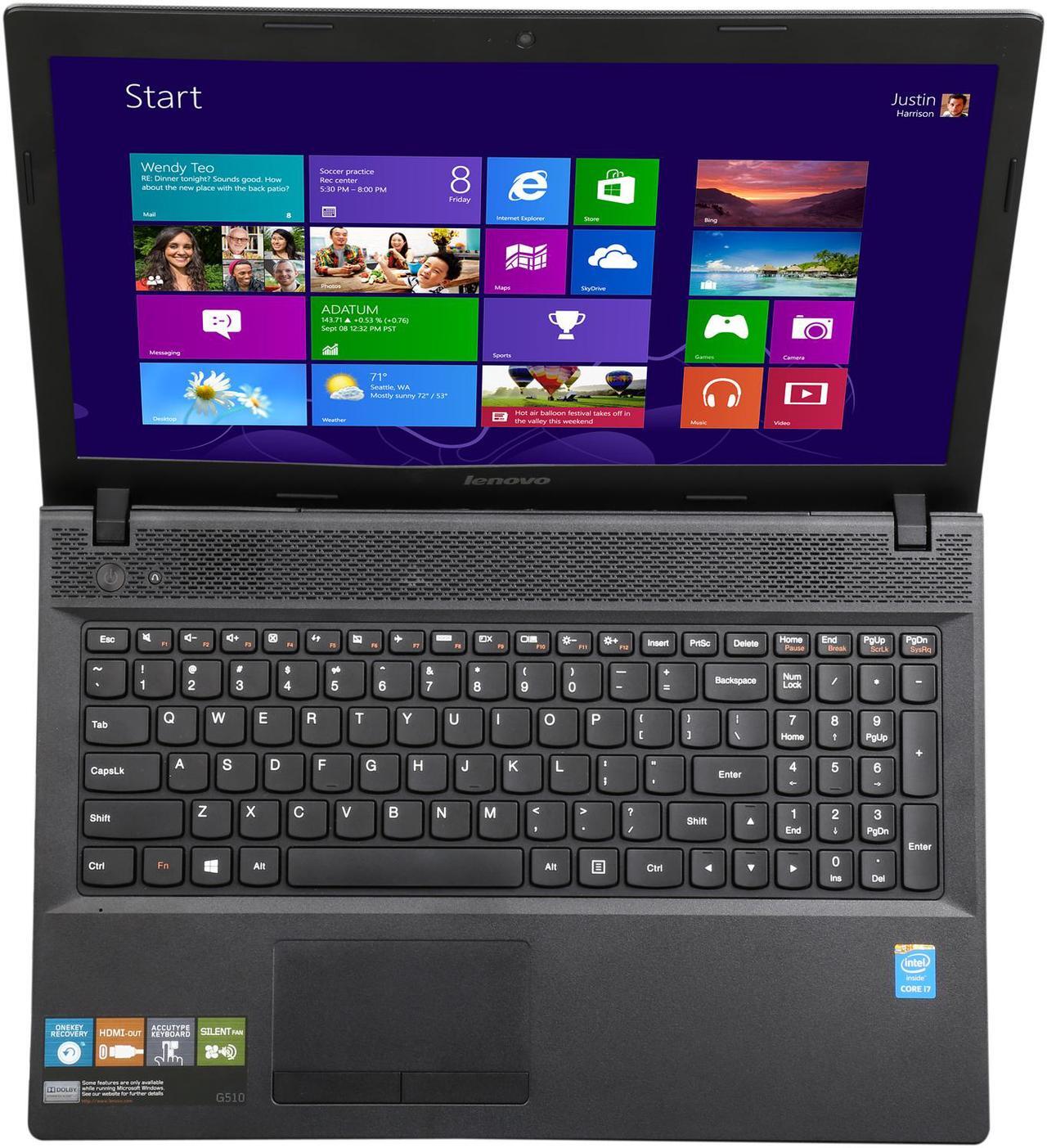 Alt view image 6 of 8 - Lenovo G510 15.6" Notebook with Quad Core  i7-4700MQ 2.40GHz (3.40Ghz Turbo),  8GB Memory, 1TB HDD, DVDRW, Intel HD Graphics 4600, Windows 8.1 64 Bit