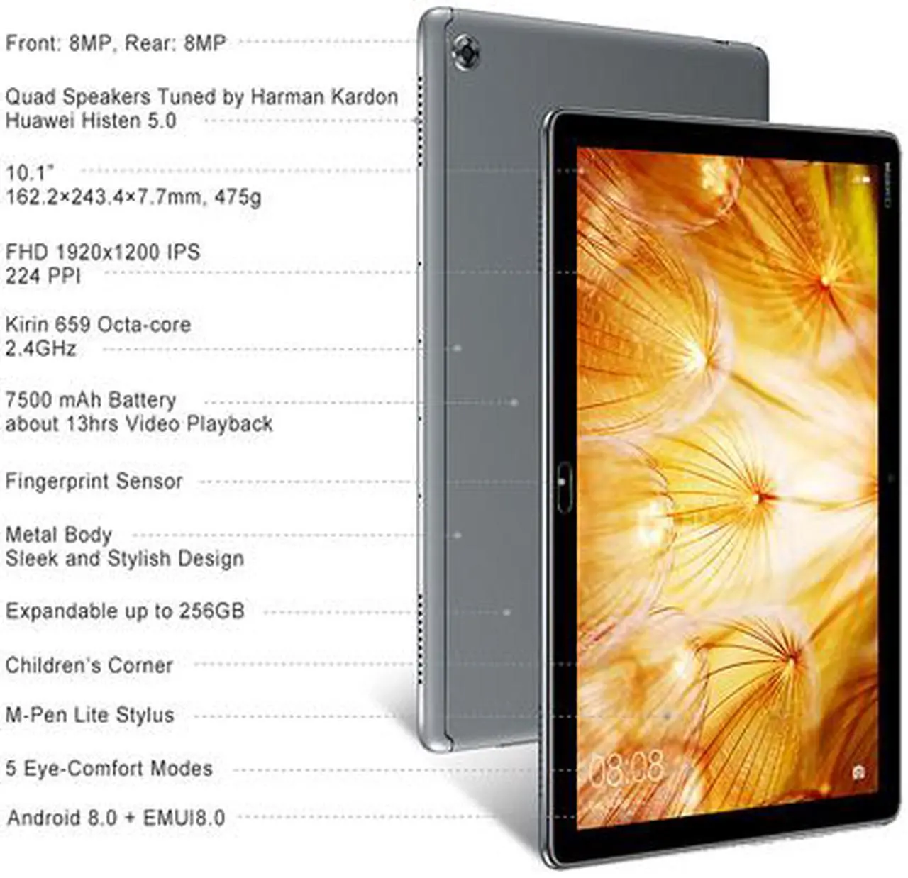 Alt view image 6 of 8 - HUAWEI MediaPad M5 Lite Tablet, 10.1" Full HD Display, 3 GB RAM + 32 GB ROM, Android 8.0, Octa-Core Processor, Space Gray - Bach2-W19C 53010FBP