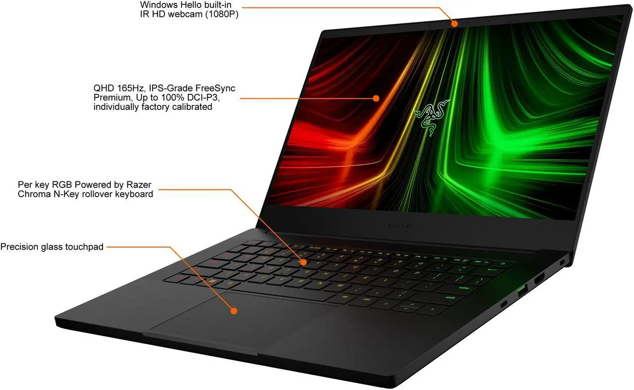 Alt view image 5 of 20 - Razer Blade 14 (2022) - 14.0" GeForce RTX 3080 Ti Laptop GPU - AMD Ryzen 9 6900HX  - 16 GB DDR5 Memory - 1 TB PCIe SSD - Windows 11 Home 64-bit - Gaming Laptop - 165 Hz IPS (RZ09-0427PEA3-R3U1 )