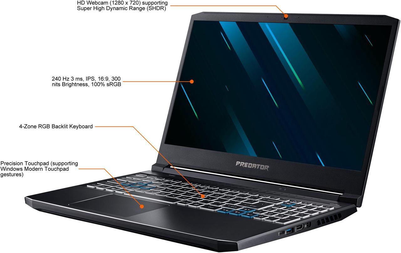 Alt view image 6 of 17 - Acer Predator Helios 300 - 15.6" - Intel Core i7-10750H - NVIDIA GeForce RTX 3070 Laptop GPU - 16 GB DDR4 - 512 GB SSD - Windows 10 Home - Gaming Laptop (PH315-53-78XB)