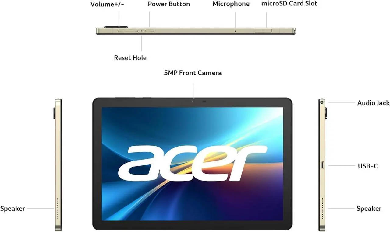 Alt view image 2 of 12 - Acer Iconia V-Series V10 V10-21-82CD 4GB LPDDR4X Onboard Memory Memory 10.1" 1920 x 1200 Tablet PC - Android OS and clear bumper case-Tablets Champagne Gray