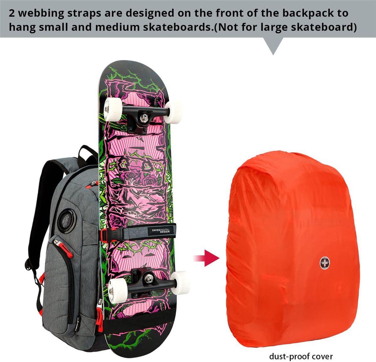 Alt view image 5 of 5 - Swissdigital Sound Bytexavie Backpack Heather Grey, 15.6? Laptop Pocket – Bluetooth Speaker- Extra Large Capacity – Durable Materials – RFID Protection - Model TSG4H152