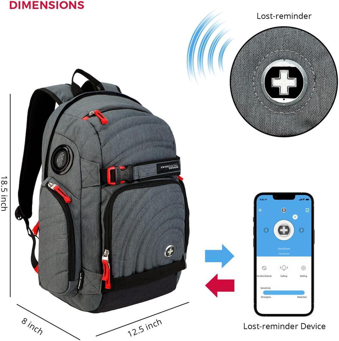 Alt view image 2 of 5 - Swissdigital Sound Bytexavie Backpack Heather Grey, 15.6? Laptop Pocket – Bluetooth Speaker- Extra Large Capacity – Durable Materials – RFID Protection - Model TSG4H152
