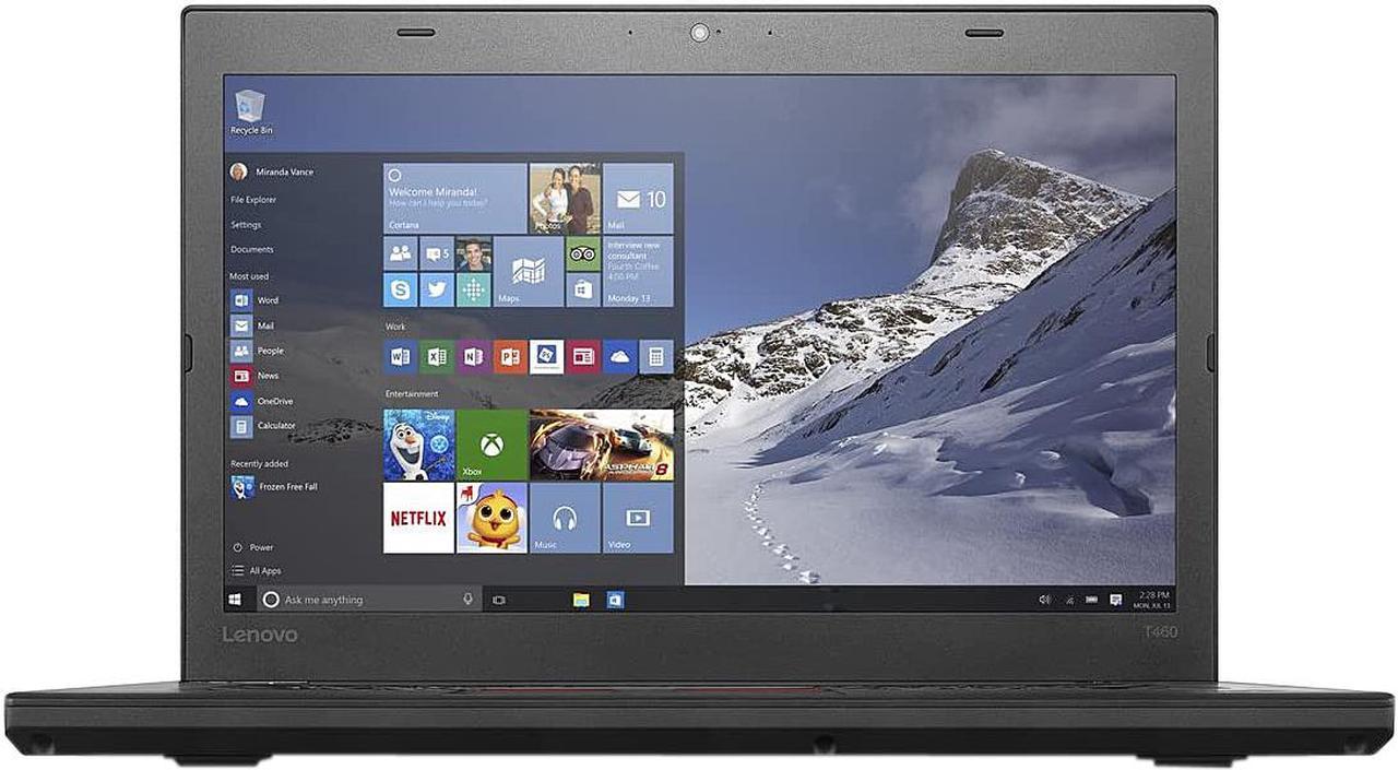 Lenovo Grade A Laptop ThinkPad T460 Intel Core i5 6th Gen 6300U (2.40GHz) 8GB Memory 256 GB SSD Intel HD Graphics 520 14.0" Windows 10 Pro 64-bit