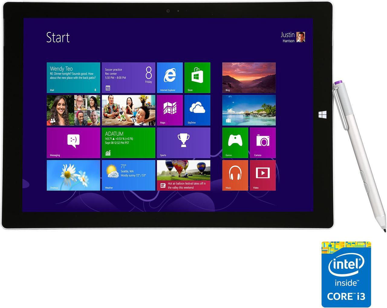 Microsoft Intel Core i3-4020Y 4GB Memory 64 GB SSD Intel HD Graphics 4200 11.6" Touchscreen 2160 x 1440 Tablet PC Windows 8.1 Pro Surface Pro 3