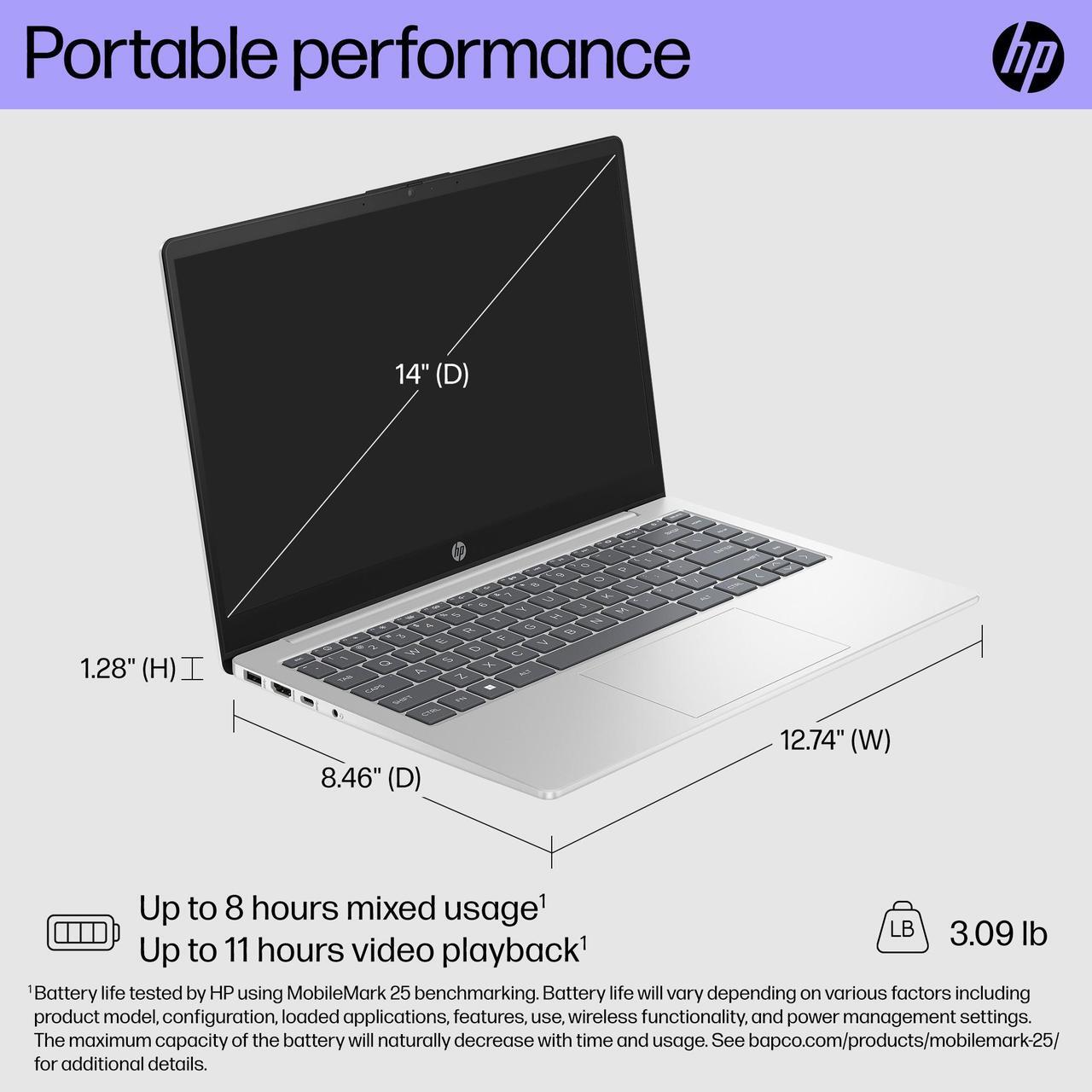 Alt view image 8 of 10 - HP Notebook Intel Core 3 100U 12GB Memory 512 GB NVMe SSD Intel Graphics 14.0" Windows 11 Home 14-ep1063cl