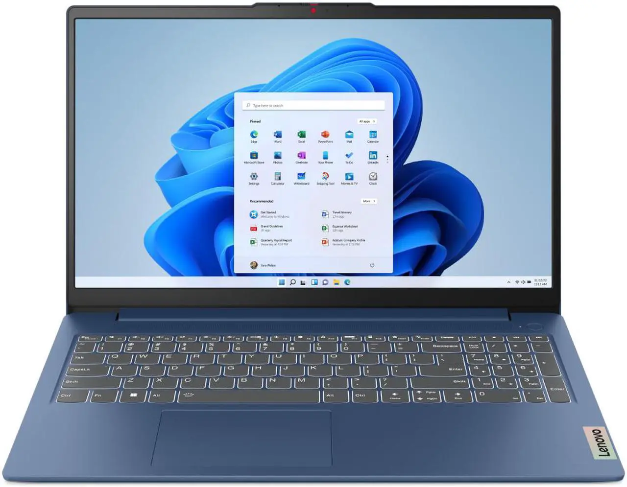 Main image of Lenovo IdeaPad Slim 3 15AMN8 15.6" FHD IPS Laptop, AMD Ryzen 5 7520U Quad Core 2.8GHz-4.3GHz, AMD Radeon 610M Graphics, 8GB DDR5 RAM, 512GB SSD, 720p Camera With Privacy Shutter, Windows 11 Home, Abyss Blue