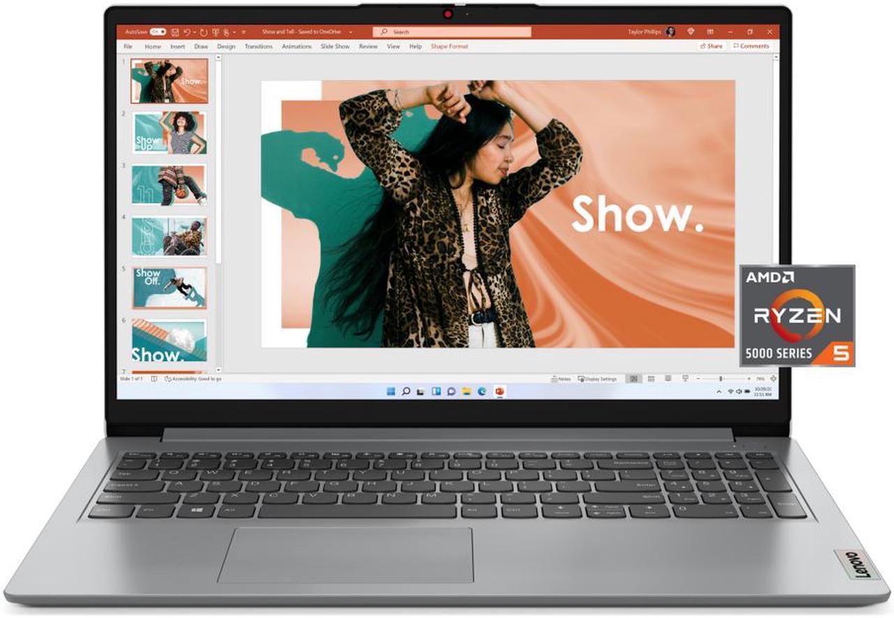 Lenovo  IdeaPad 1 15ALC7 AMD Ryzen 5 5000 Series 5500U (2.10GHz) 8GB Memory 512 GB PCIe SSD AMD Radeon Graphics 15.6" Windows 11 Home 64-bit 82R400EMUS