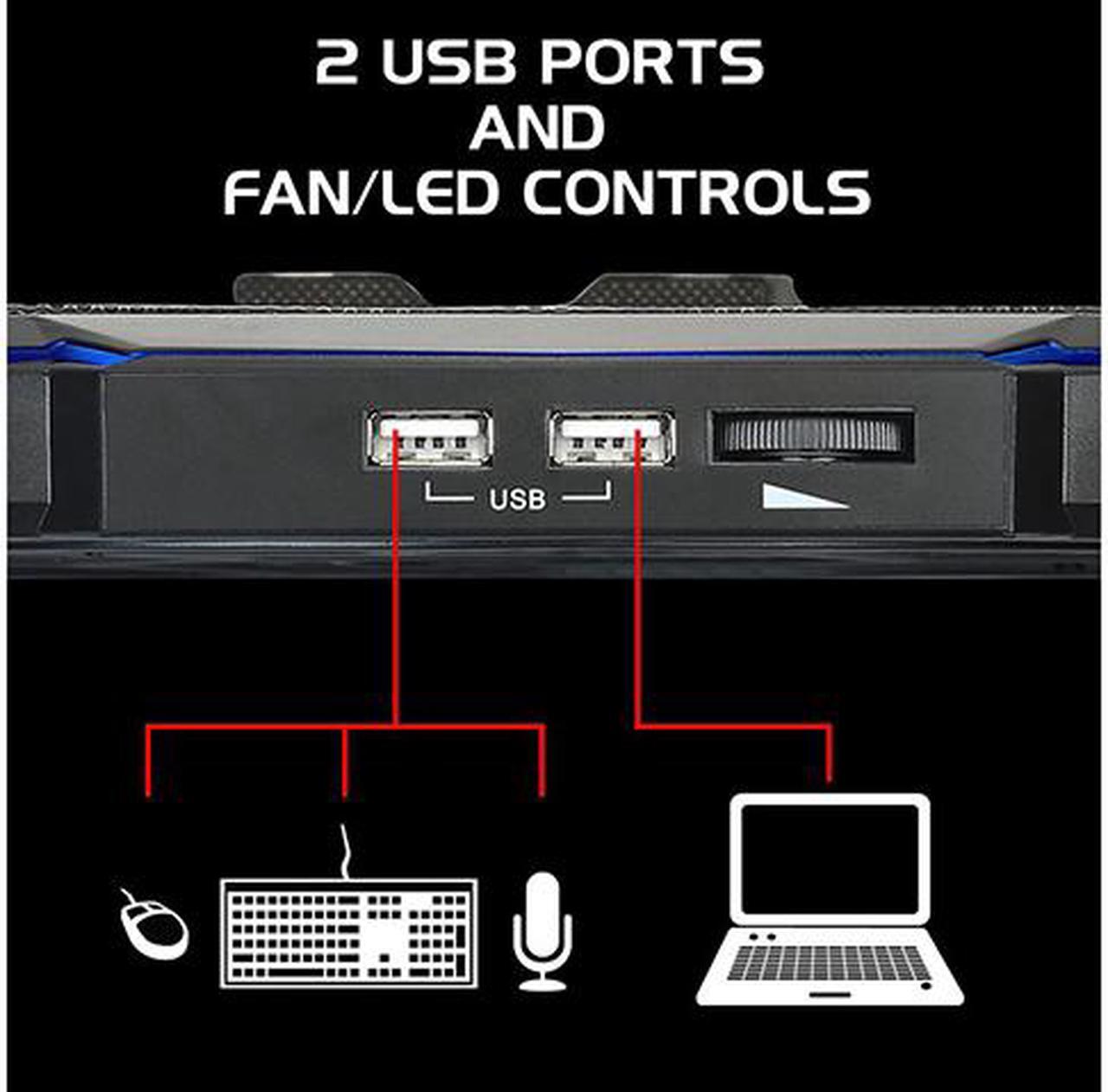 Alt view image 4 of 7 - ENHANCE Gaming Laptop Cooling Stand - Laptop Cooler with 7 Adjustable Height Settings & Dual USB Port for 17 inch Laptops - 1 Ultra Quiet High Performance LED Laptop Fan 800 RPM - Cooling Pad Blue