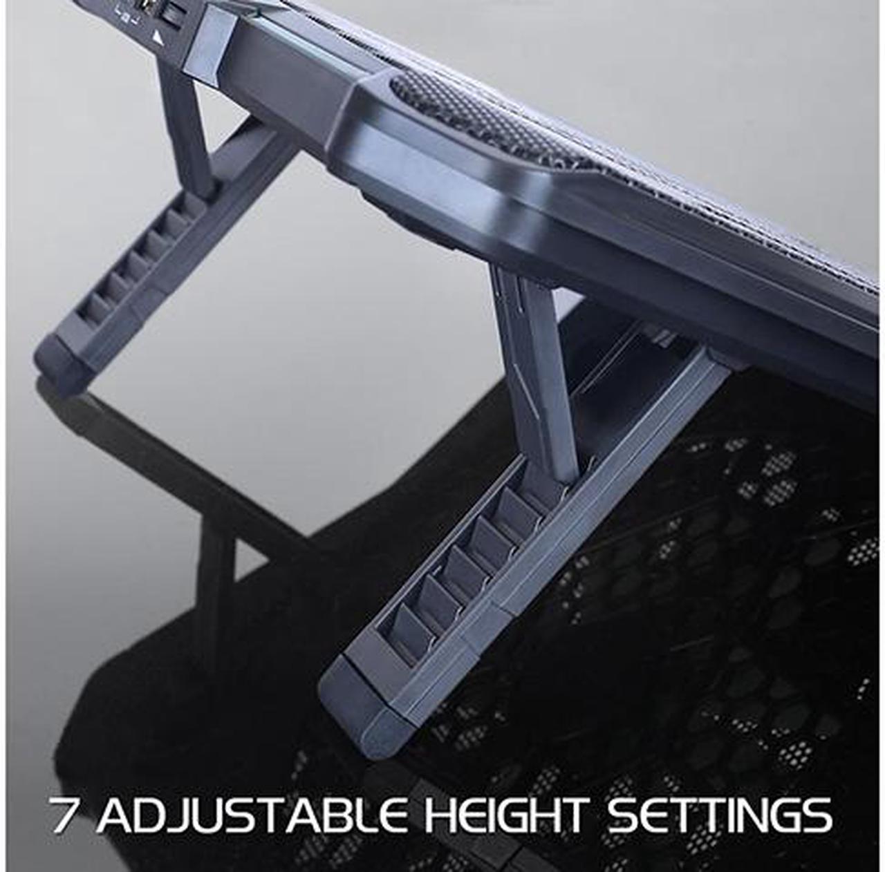 Alt view image 6 of 7 - ENHANCE Gaming Laptop Cooling Stand - Laptop Cooler with 7 Adjustable Height Settings & Dual USB Port for 17 inch Laptops - 1 Ultra Quiet High Performance LED Laptop Fan 800 RPM - Cooling Pad Blue