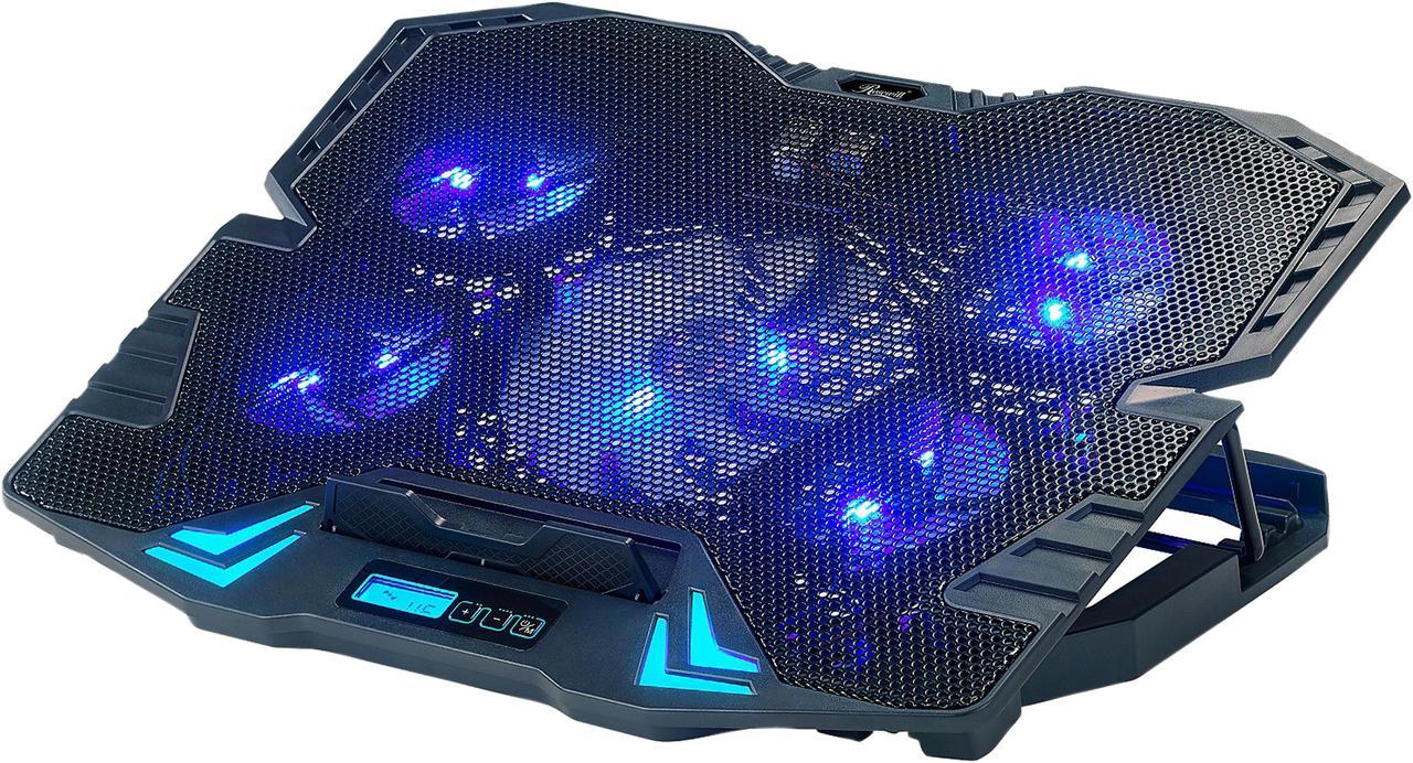 Rosewill RWNB16A Gaming Laptop Cooler Notebook Cooling Pad, 5 Silent Blue LED Fans with Powerful Air Flow, Control Panel with LCD Screen, Portable Height Adjustable Laptop Stand, Comfortable with Wrists