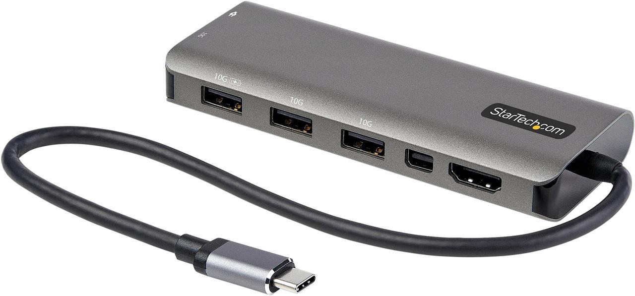 USB C Multiport Adapter, USB-C to HDMI or Mini DisplayPort 4K 60Hz, 100W Power Delivery Pass-Through, 4-Port 10Gbps USB Hub, USB Type-C Mini Dock, 12"/30cm Long Attached Cable - Works w/ Thunderbolt 3