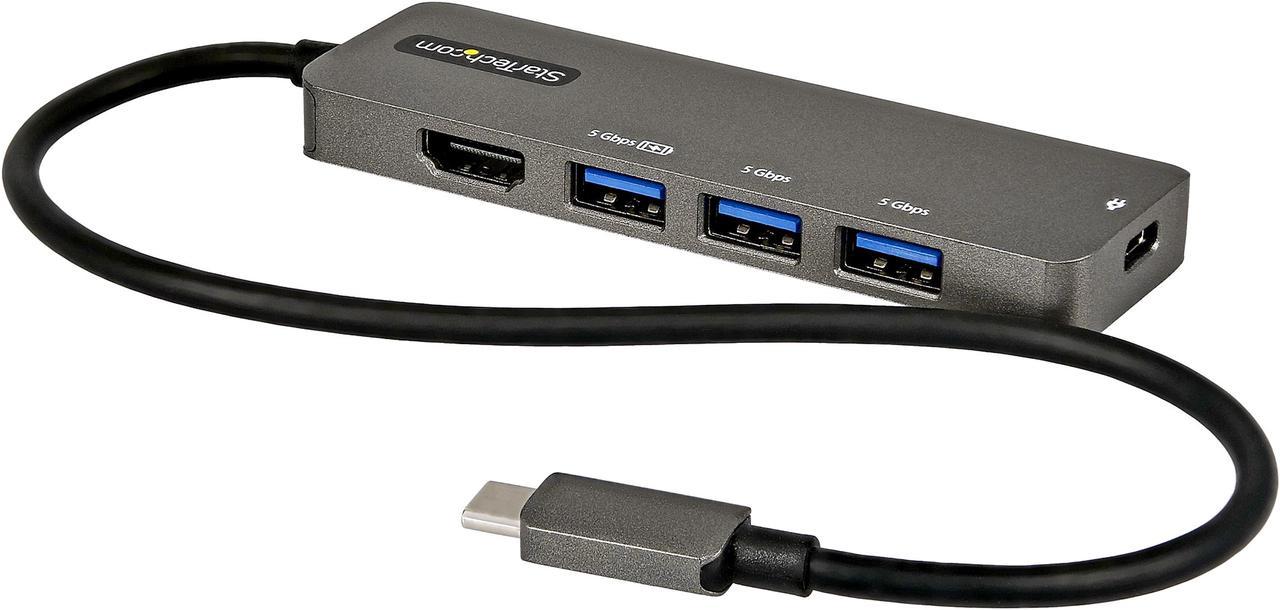 USB C Multiport Adapter, USB-C to HDMI 2.0b 4K 60Hz (HDR10), 100W Power Delivery Pass-Through, 4-Port 5Gbps USB 3.0 Hub, USB Type-C Mini Dock, with 12" (30cm) Attached Cable - Thunderbolt 3 Compatible