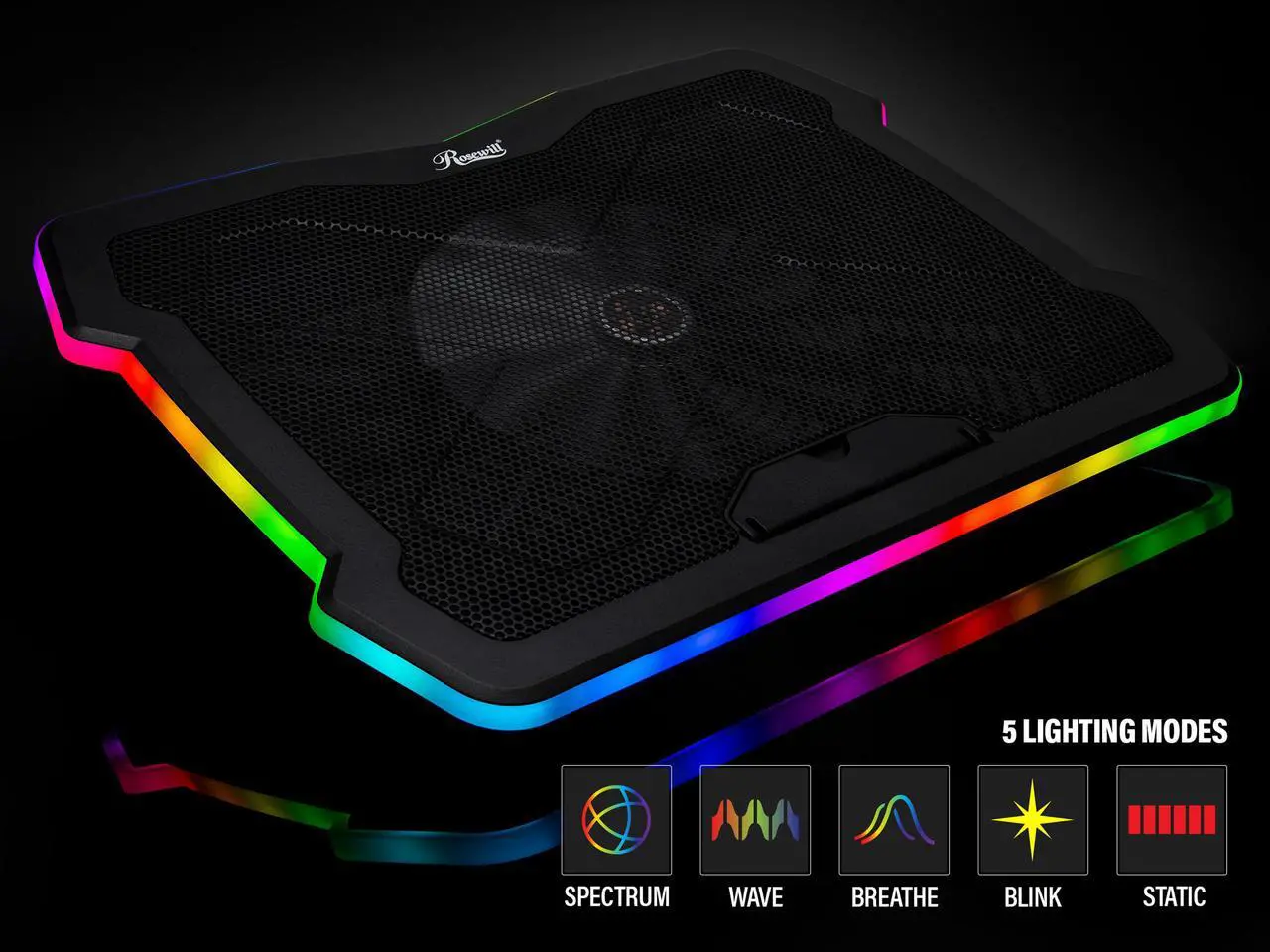 Alt view image 7 of 8 - Rosewill RGB Laptop Cooling Pad, Gaming Laptop Cooler for 17 Inch Laptops, Big Quiet Fan, Adjustable Angles, Lighting Modes, Fan Speed Modes - (RWNB17B)