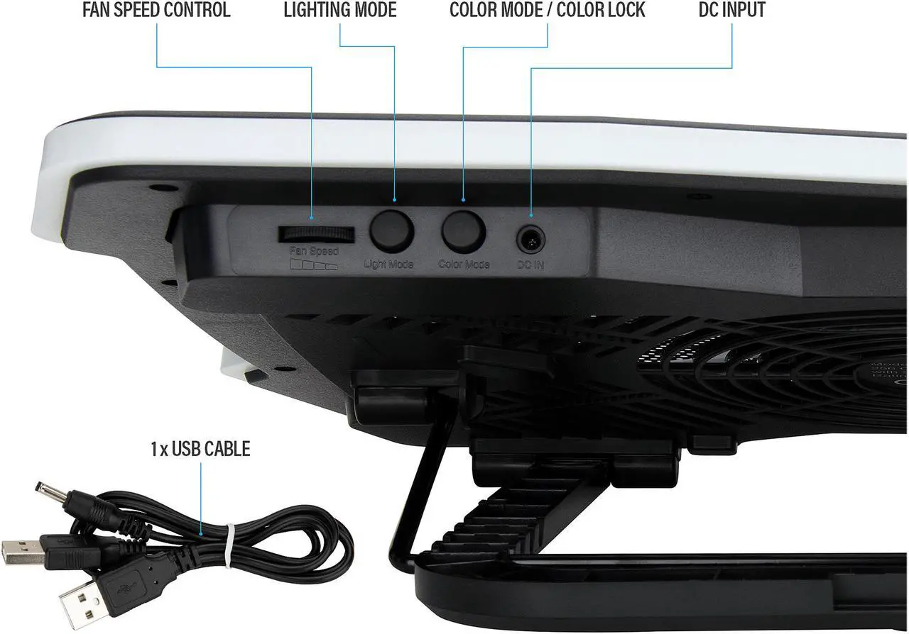 Alt view image 4 of 8 - Rosewill RGB Laptop Cooling Pad, Gaming Laptop Cooler for 17 Inch Laptops, Big Quiet Fan, Adjustable Angles, Lighting Modes, Fan Speed Modes - (RWNB17B)