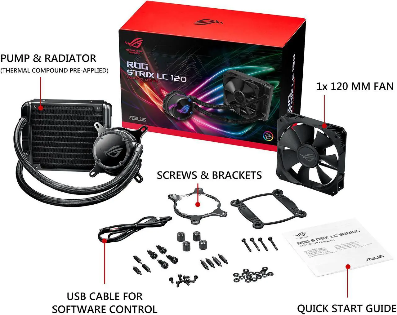 Alt view image 5 of 8 - ASUS ROG Strix LC 120 RGB AIO Liquid CPU Cooler 120mm Radiator, 120mm 4-pin PWM Fan with FanXpert Controls, support for Intel and AMD motherboards LGA 1700 Compatible