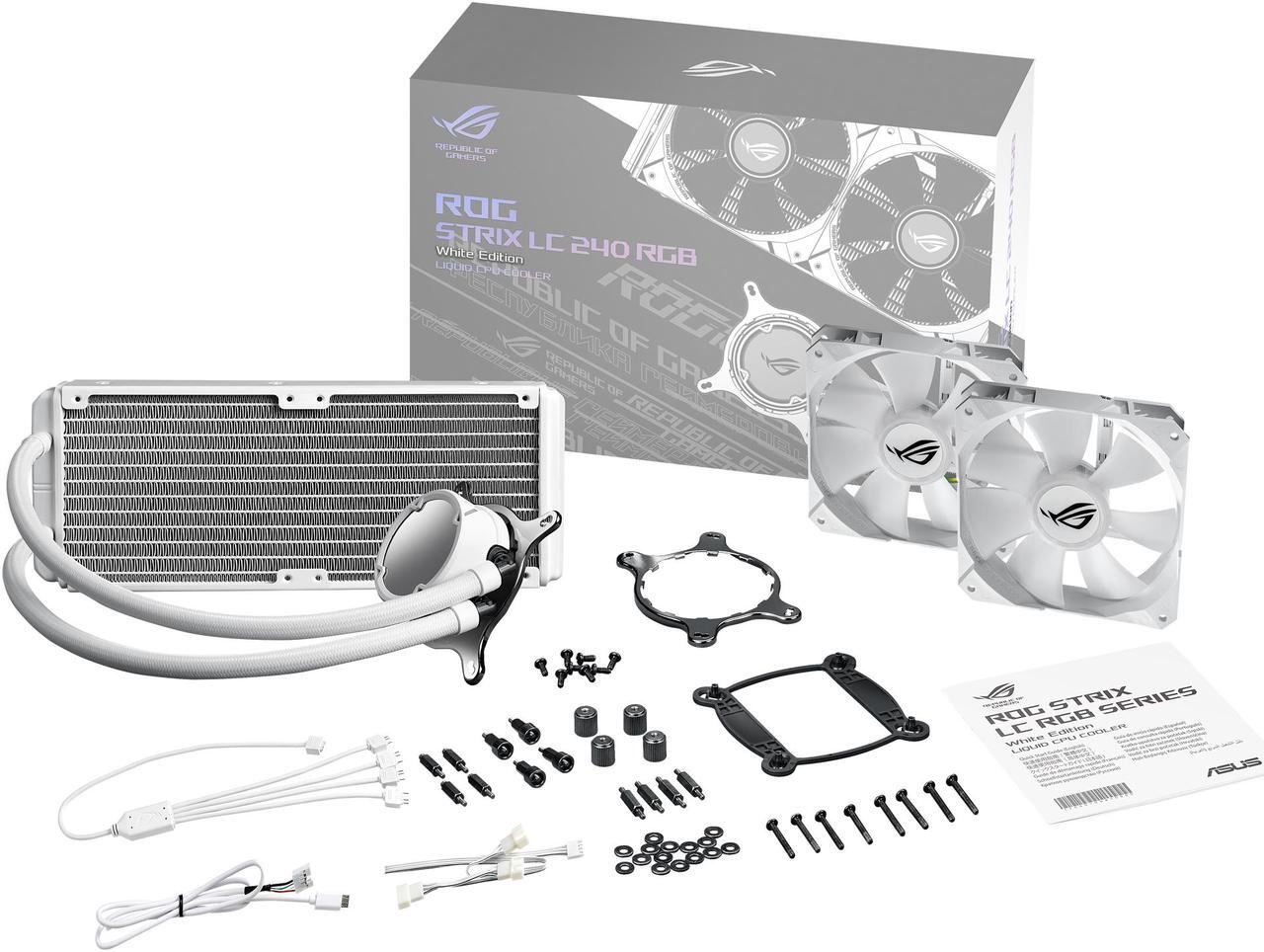 Alt view image 8 of 11 - ASUS ROG Strix LC 240 RGB White Edition All-in-one Liquid CPU Cooler with Aura Sync RGB, and Dual ROG 120mm Addressable RGB Radiator Fans LGA 1700 Compatible