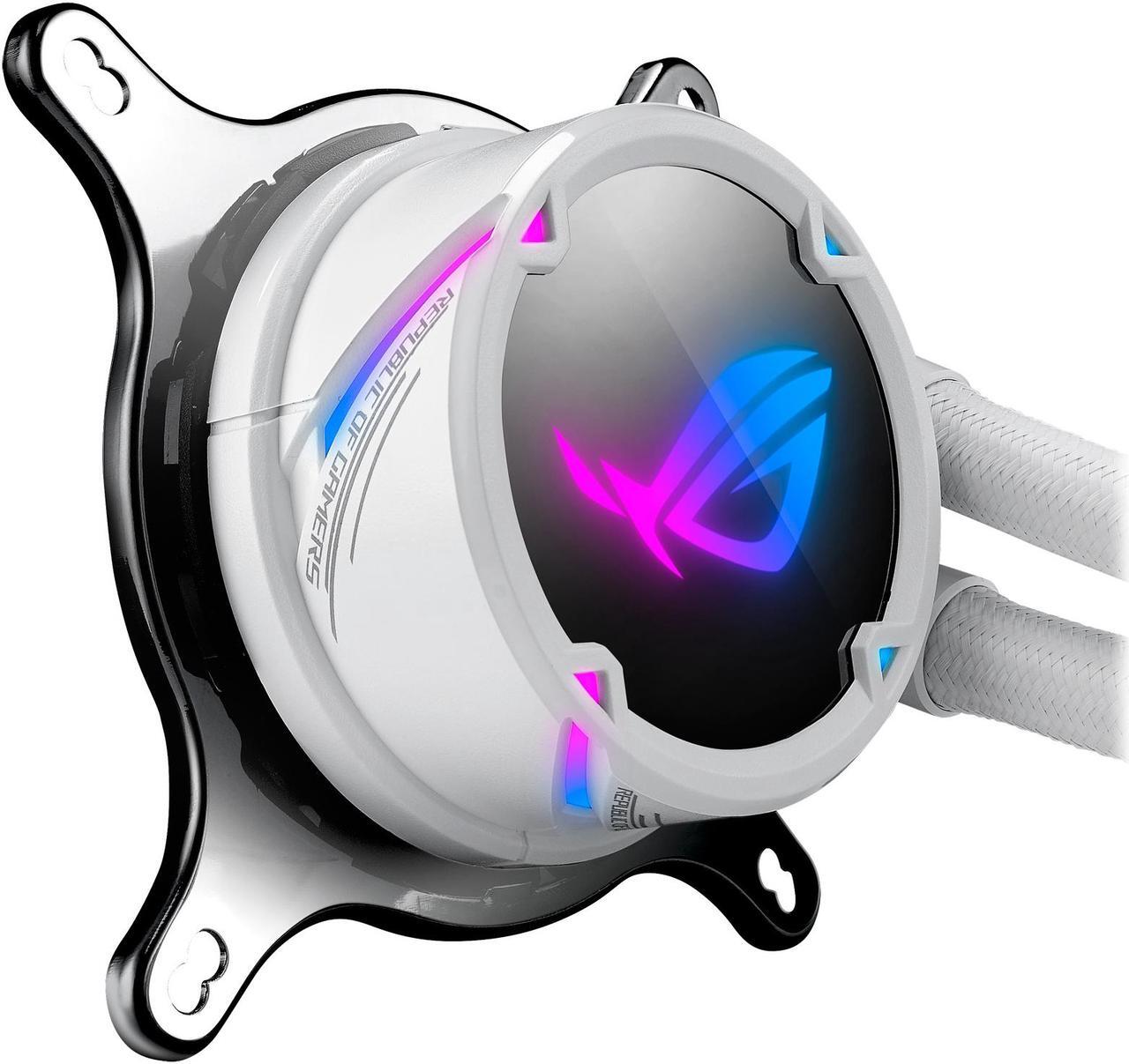 Alt view image 5 of 11 - ASUS ROG Strix LC 240 RGB White Edition All-in-one Liquid CPU Cooler with Aura Sync RGB, and Dual ROG 120mm Addressable RGB Radiator Fans LGA 1700 Compatible